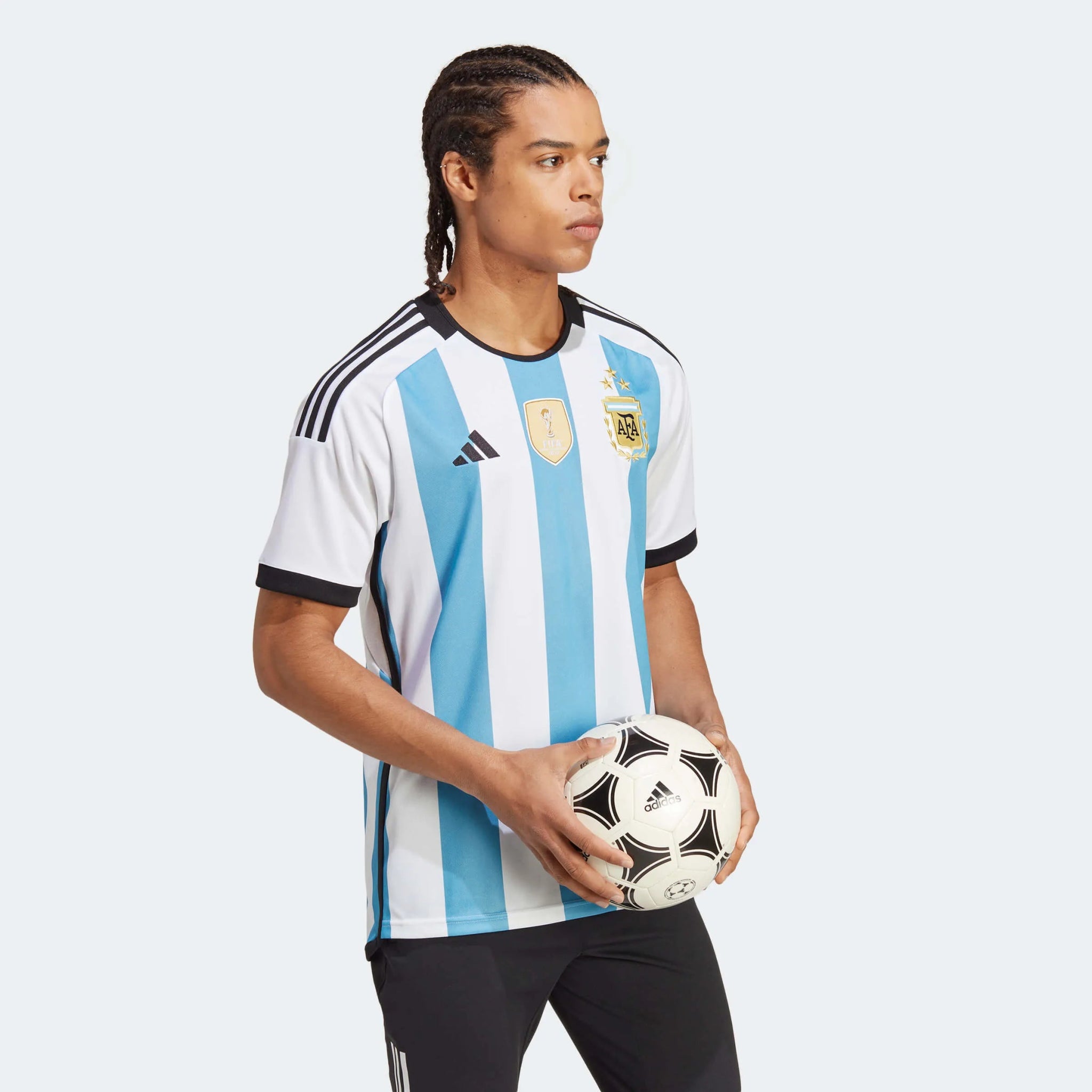 adidas 2022-23 Argentina Home Jersey World Cup 3 Star- White - Light Blue