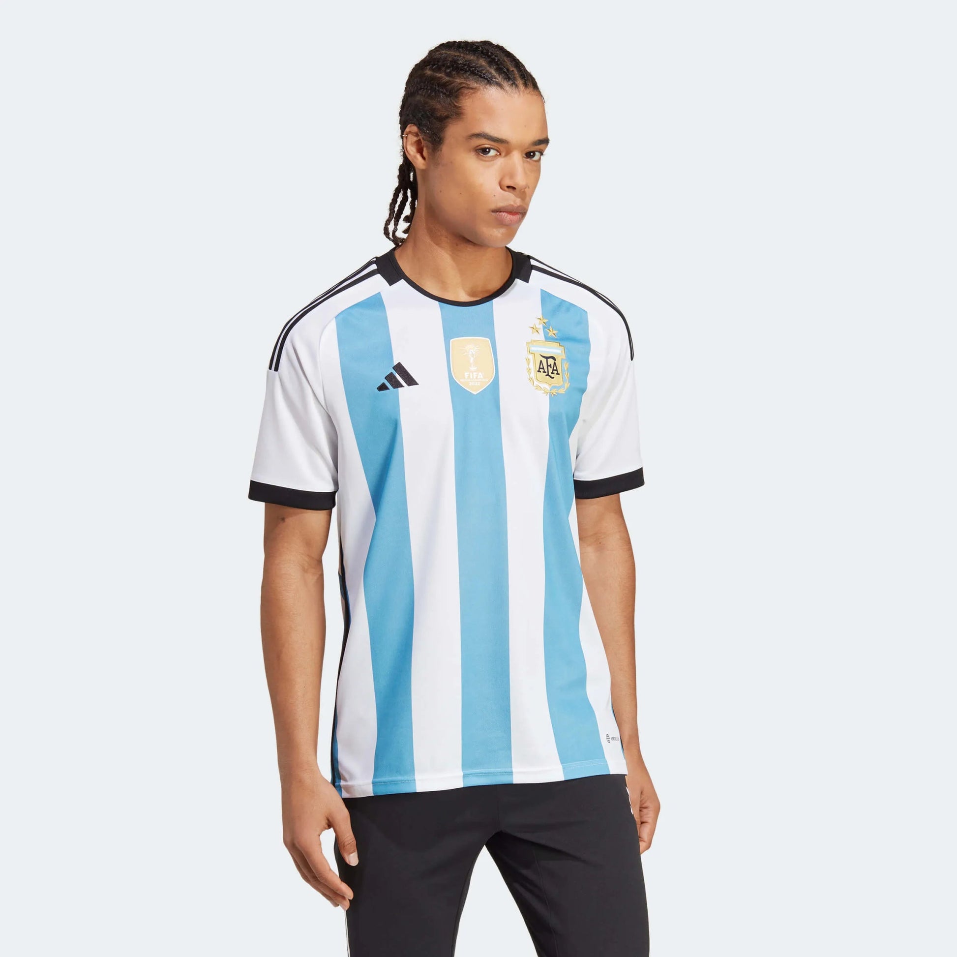 adidas 2022-23 Argentina Home Jersey World Cup 3 Star- White - Light Blue