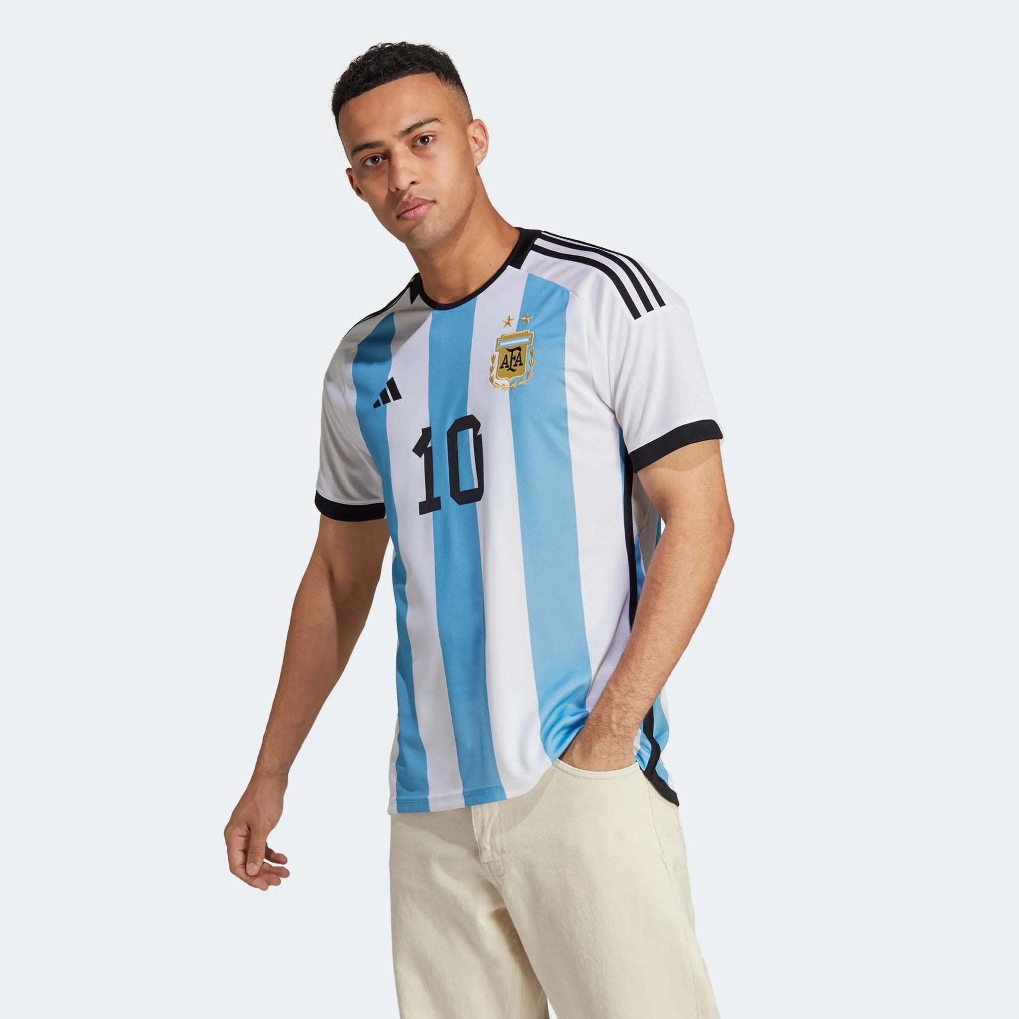 adidas 2022-23 Argentina Home Messi #10 Jersey - White-Light Blue