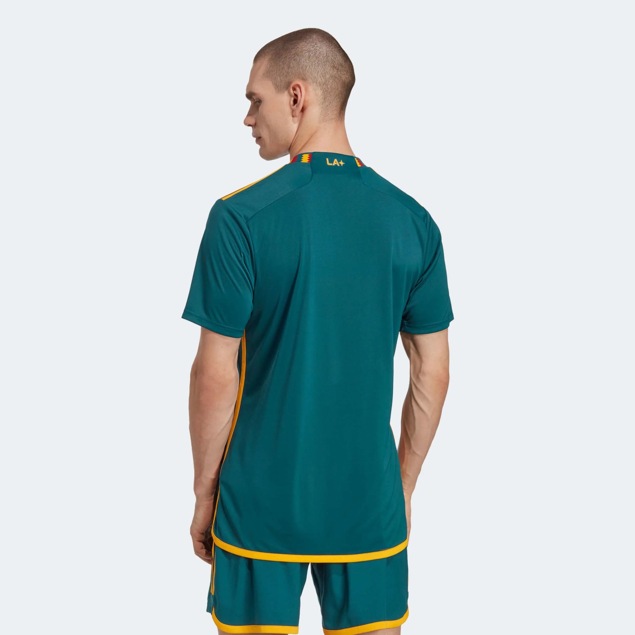 adidas 2023-24 LA Galaxy Away Jersey - Mystery Green-Team Gold (Model - Back)
