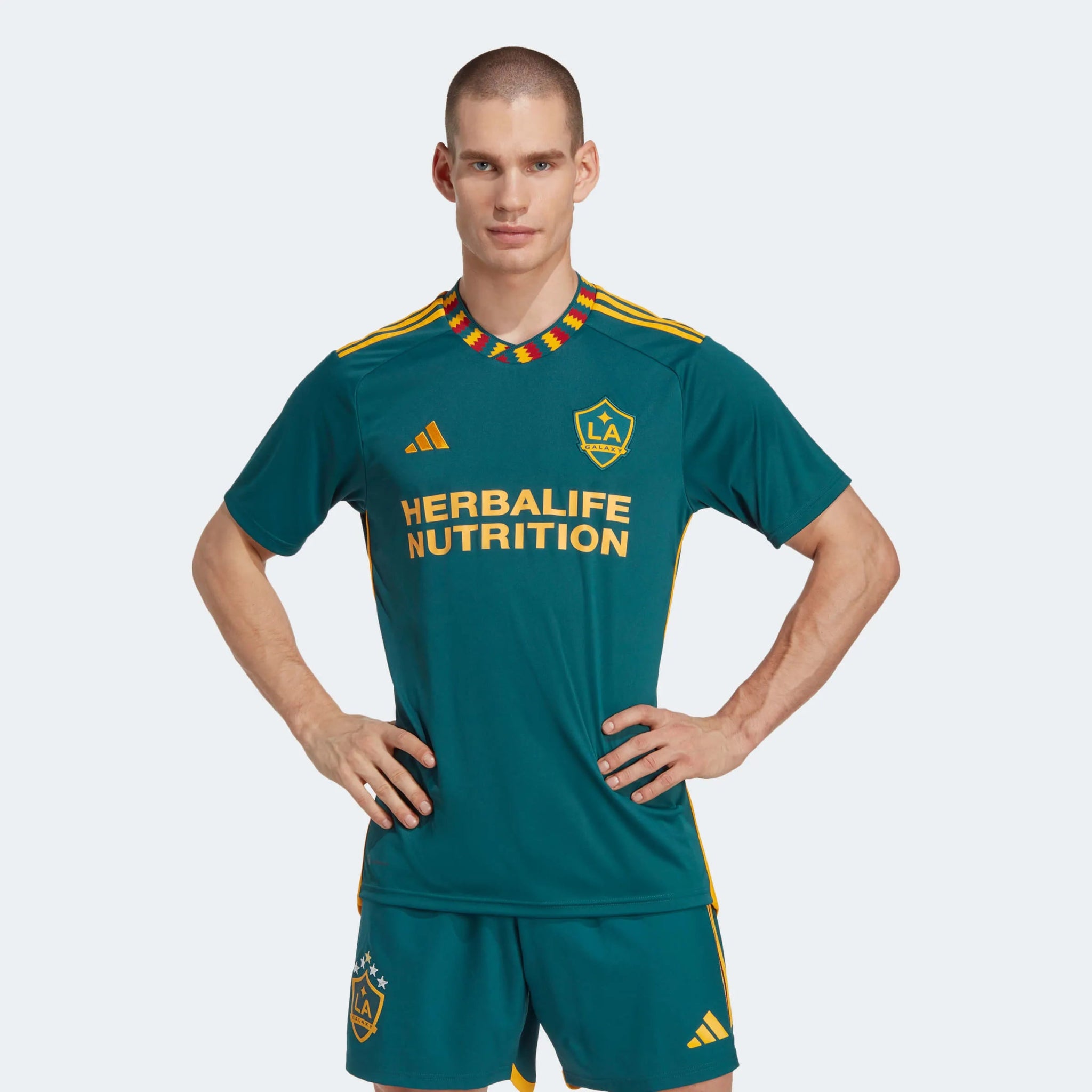 adidas 2023-24 LA Galaxy Away Jersey - Mystery Green-Team Gold (Model - Front)