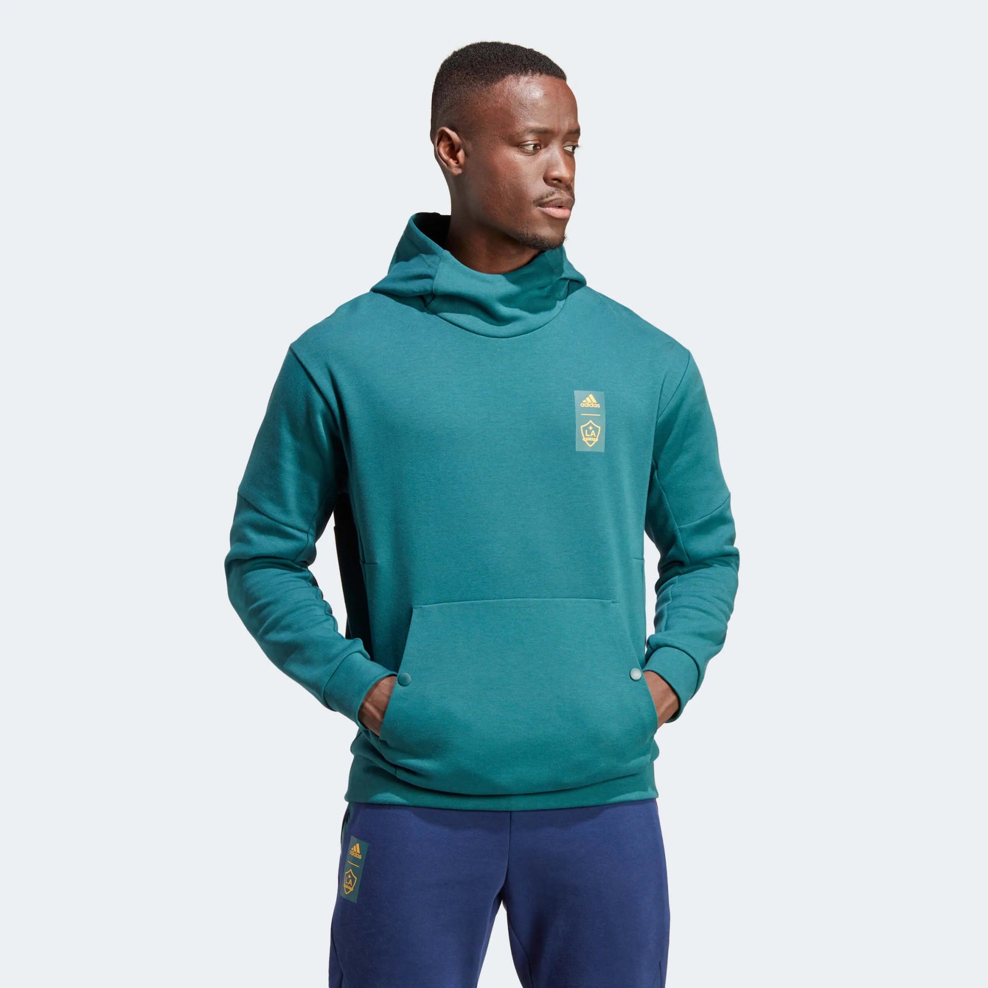 adidas 2023 LA Galaxy Travel Hoodie - Mystery Green (Model - Front)