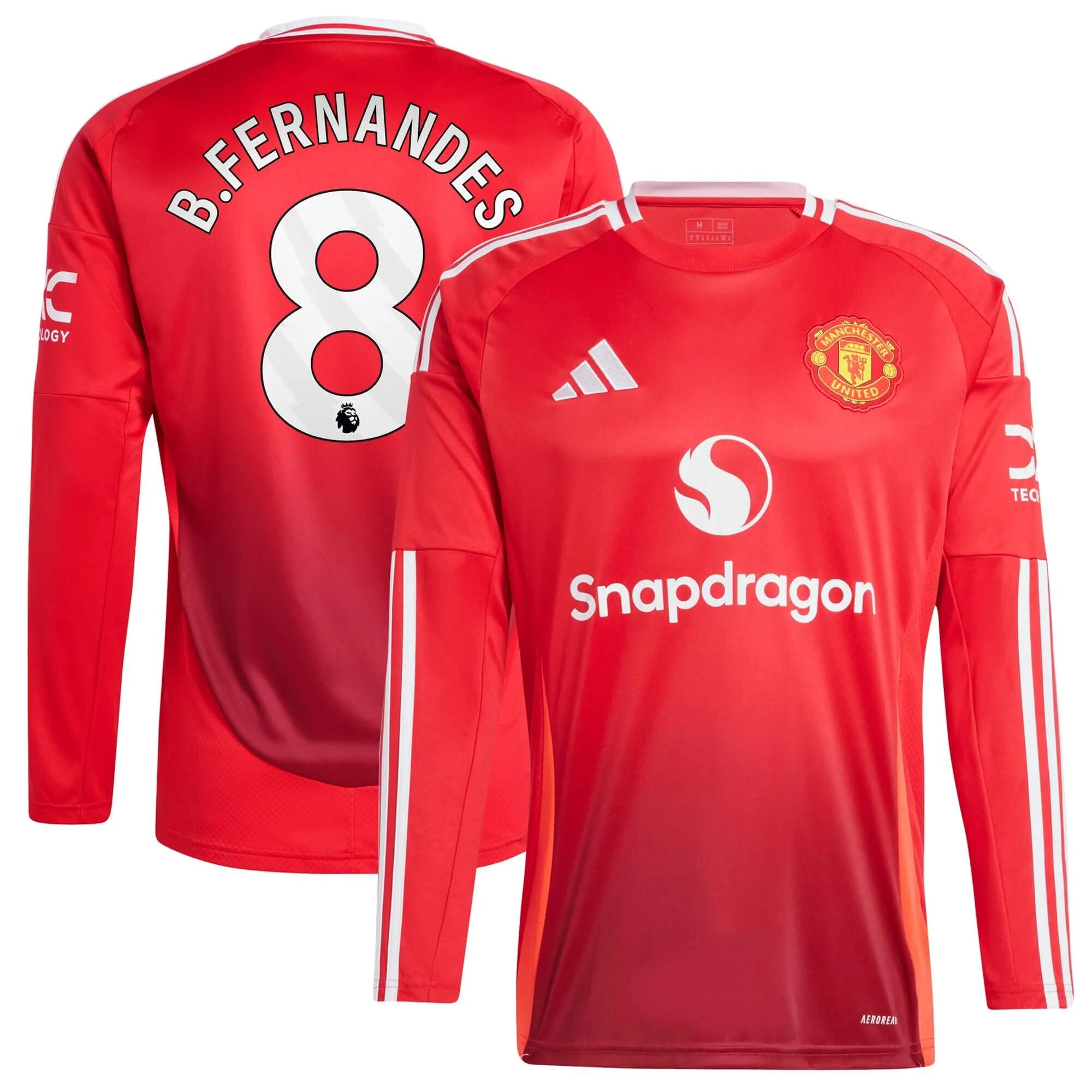 adidas 2024-25 Manchester United Men's Stadium Home Long-Sleeve Jersey (B. Fernandes)