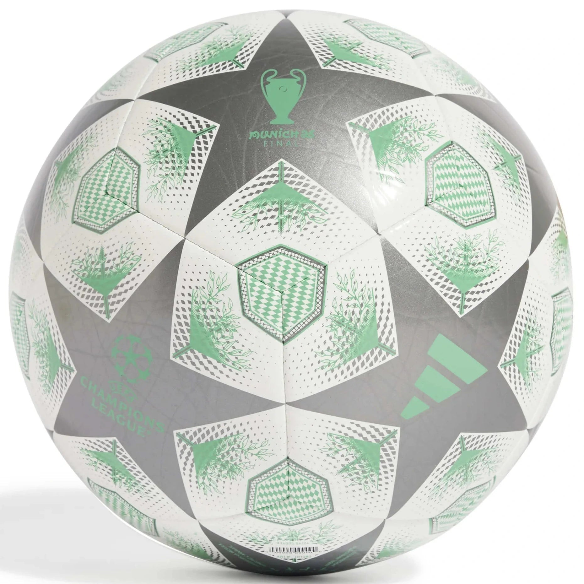 adidas 2024-25 UCL Club Knockout Stages Ball Iron Metallic / White / Hi-Res Green (Front)