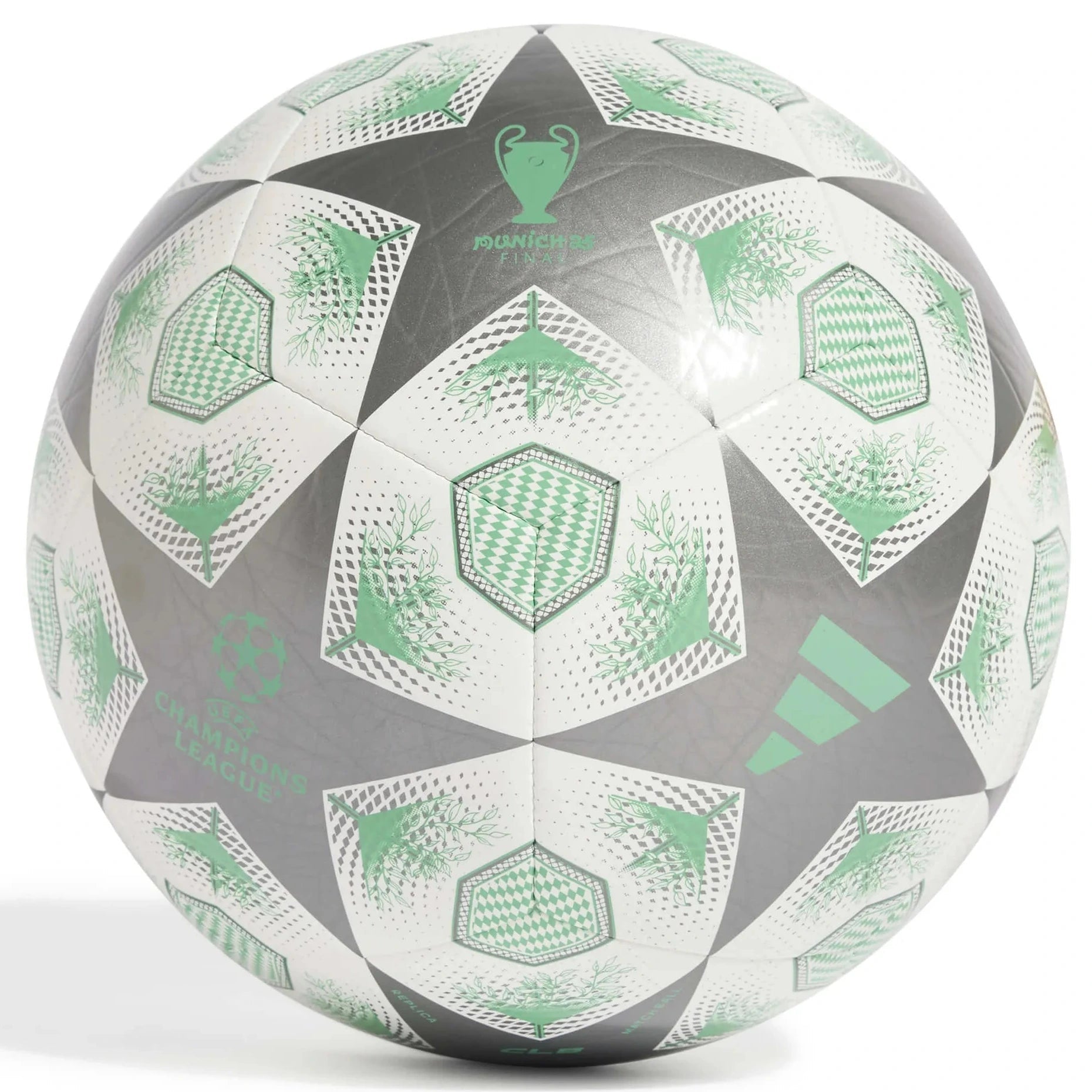 adidas 2024-25 UCL Club Knockout Stages Ball Iron Metallic / White / Hi-Res Green (Back)