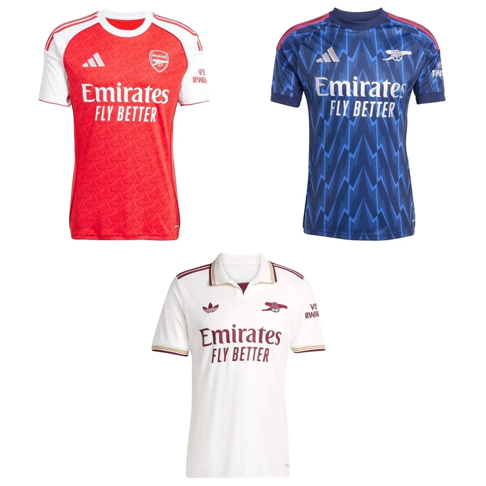 adidas 2025-26 Arsenal Men's Home/Away/Third Jersey Bundle