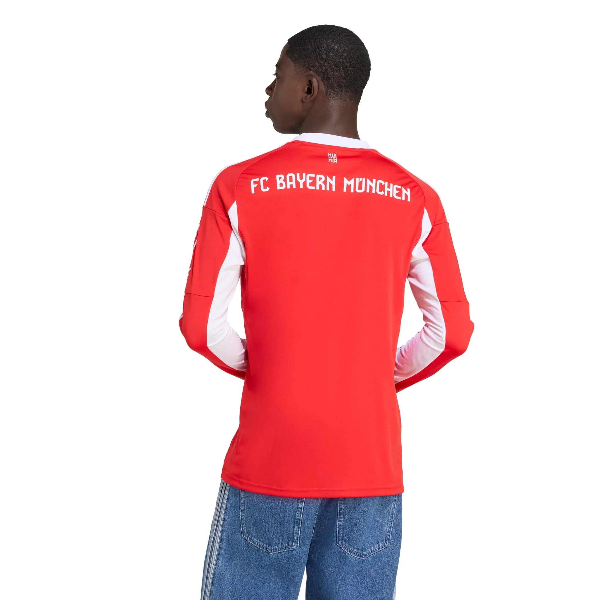 adidas 2025-26 Bayern Munich Men's Stadium Home Long-Sleeve Soccer Jersey (Model - Back)