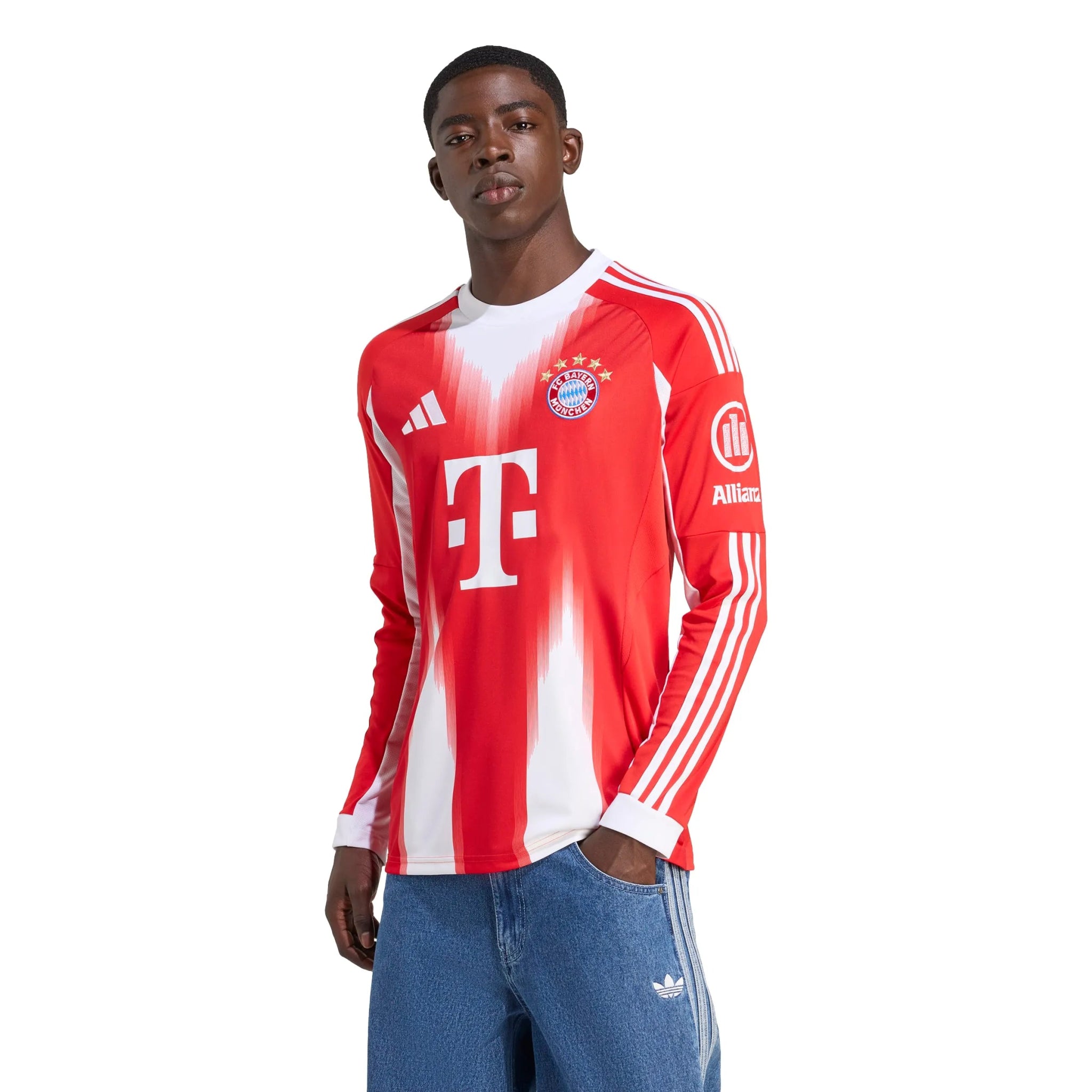 adidas 2025-26 Bayern Munich Men's Stadium Home Long-Sleeve Soccer Jersey (Model - Front)