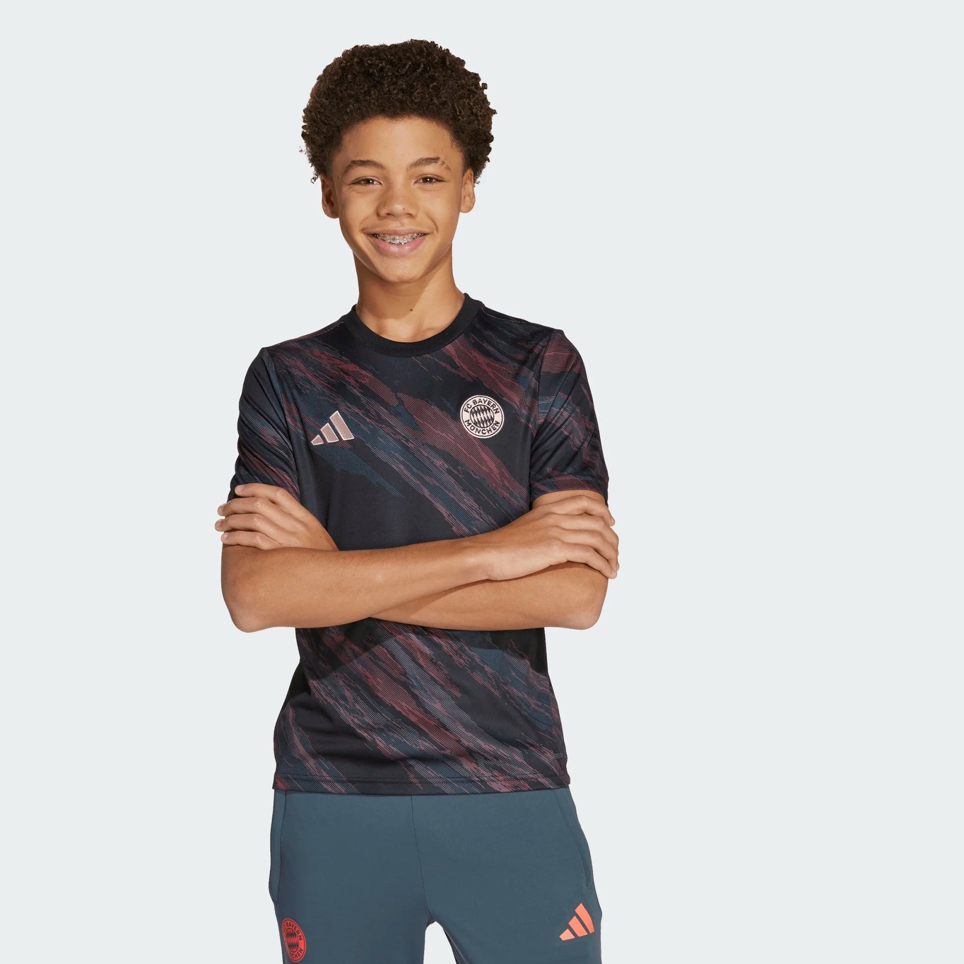 adidas 2025-26 Bayern Munich Youth Pre-Match Soccer Jersey (Model - Front)