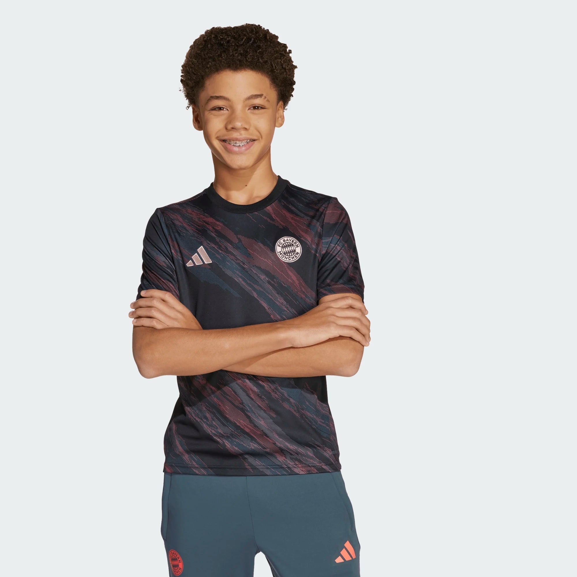 adidas 2025-26 Bayern Munich Youth Pre-Match Soccer Jersey (Model - Front)
