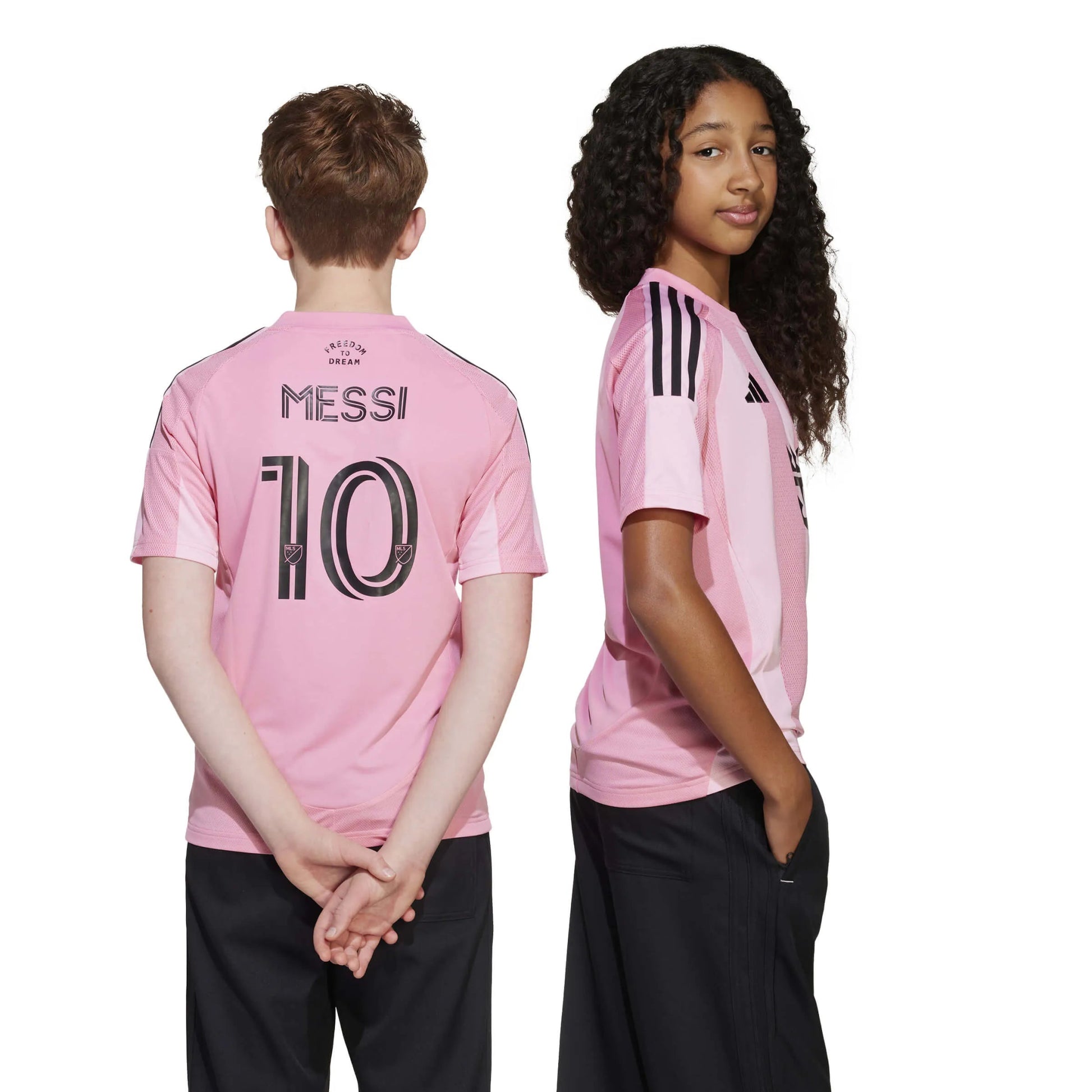 adidas 2025-26 Inter Miami Youth Messi #10 Stadium Home Soccer Jersey (Models - Back)