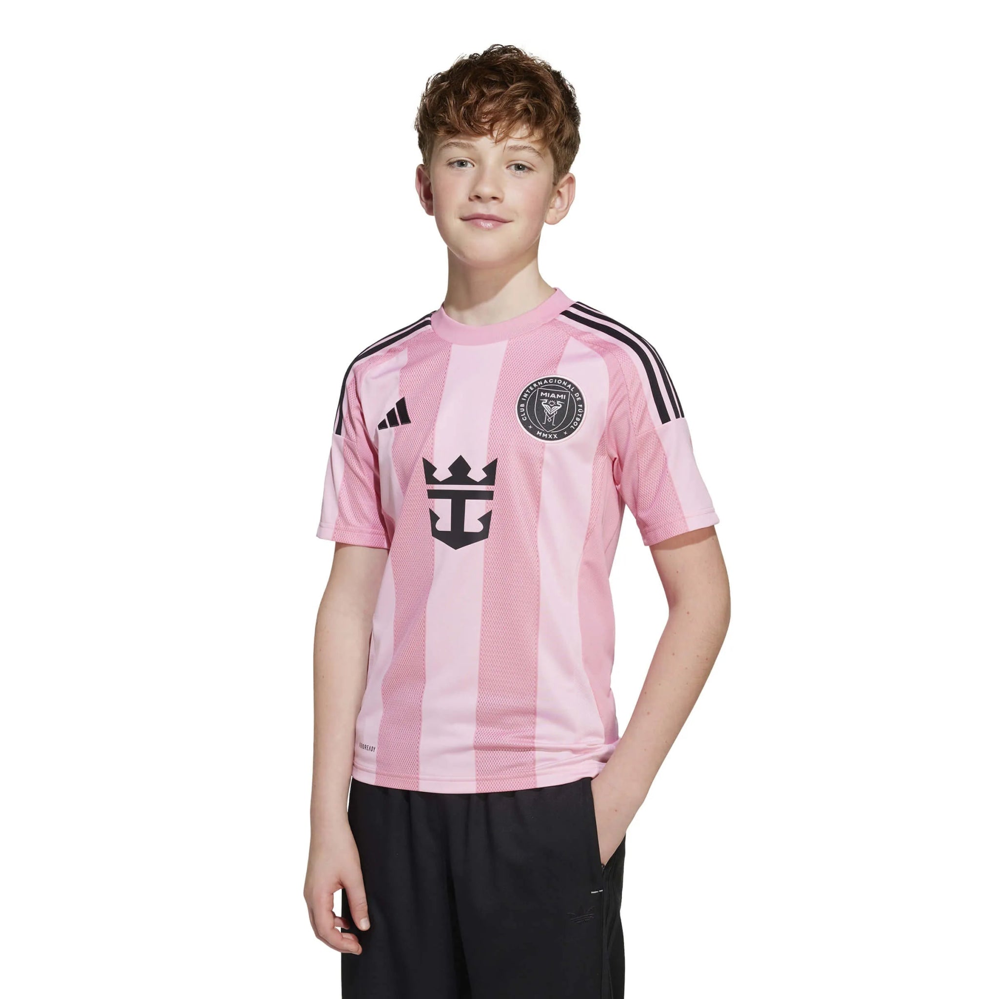 adidas 2025-26 Inter Miami Youth Stadium Home Soccer Jersey (Model - Front)