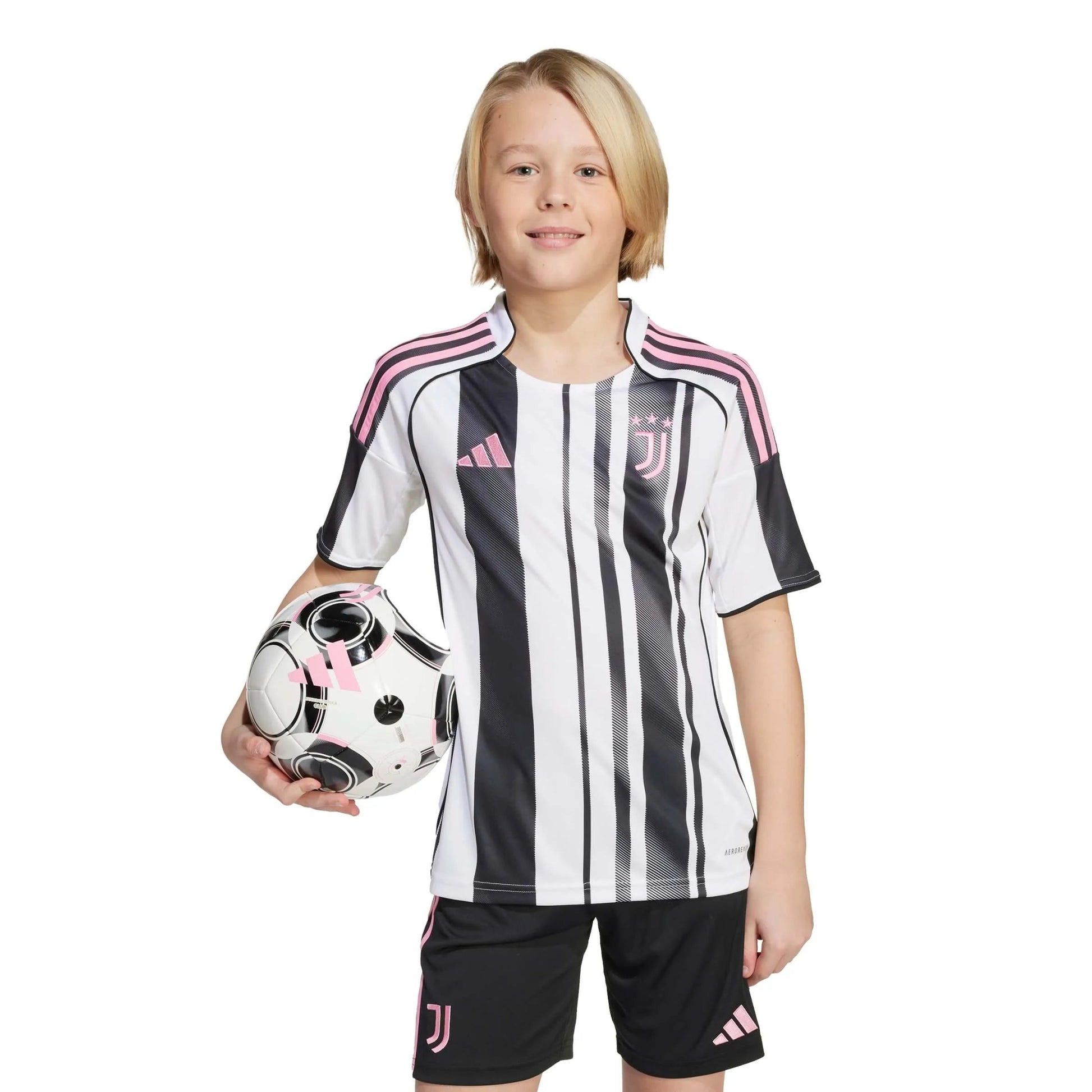 adidas 2025-26 Juventus Youth Home Soccer Jersey (Model - Front)