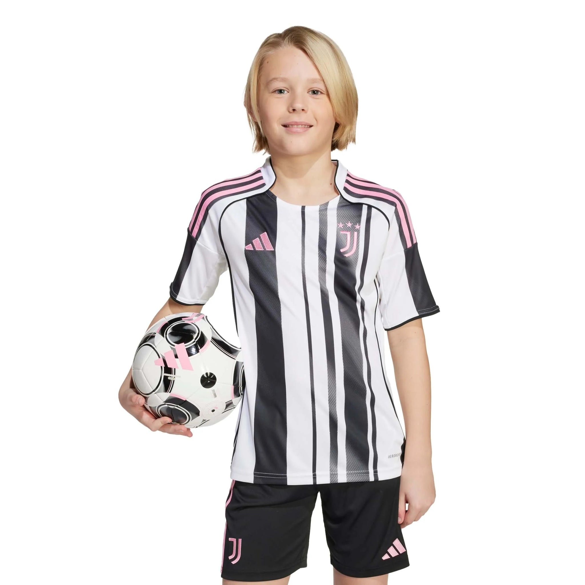 adidas 2025-26 Juventus Youth Home Soccer Jersey (Model - Front)