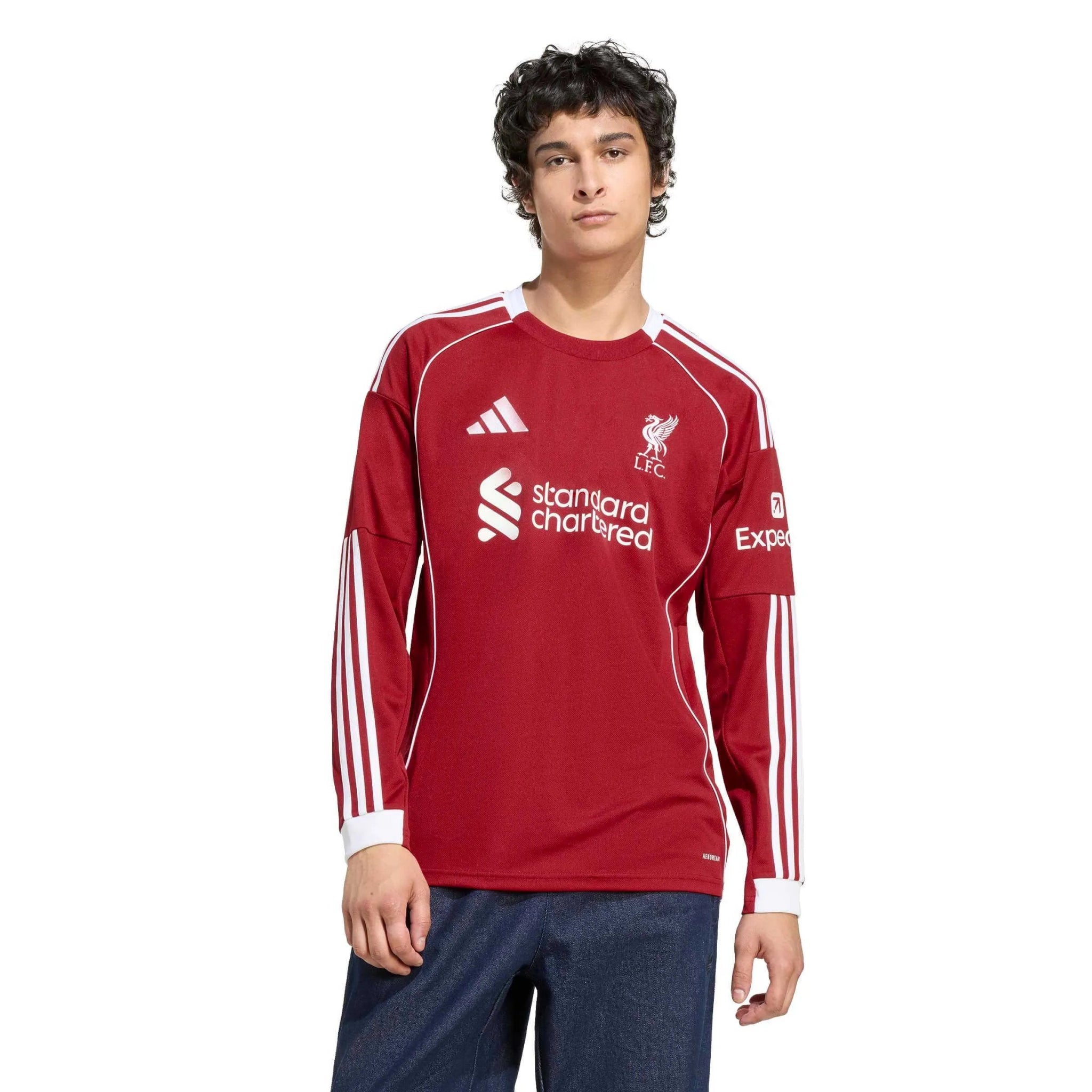 adidas 2025-26 Liverpool Men's Stadium Home Long-Sleeve Soccer Jersey (Model - Front)