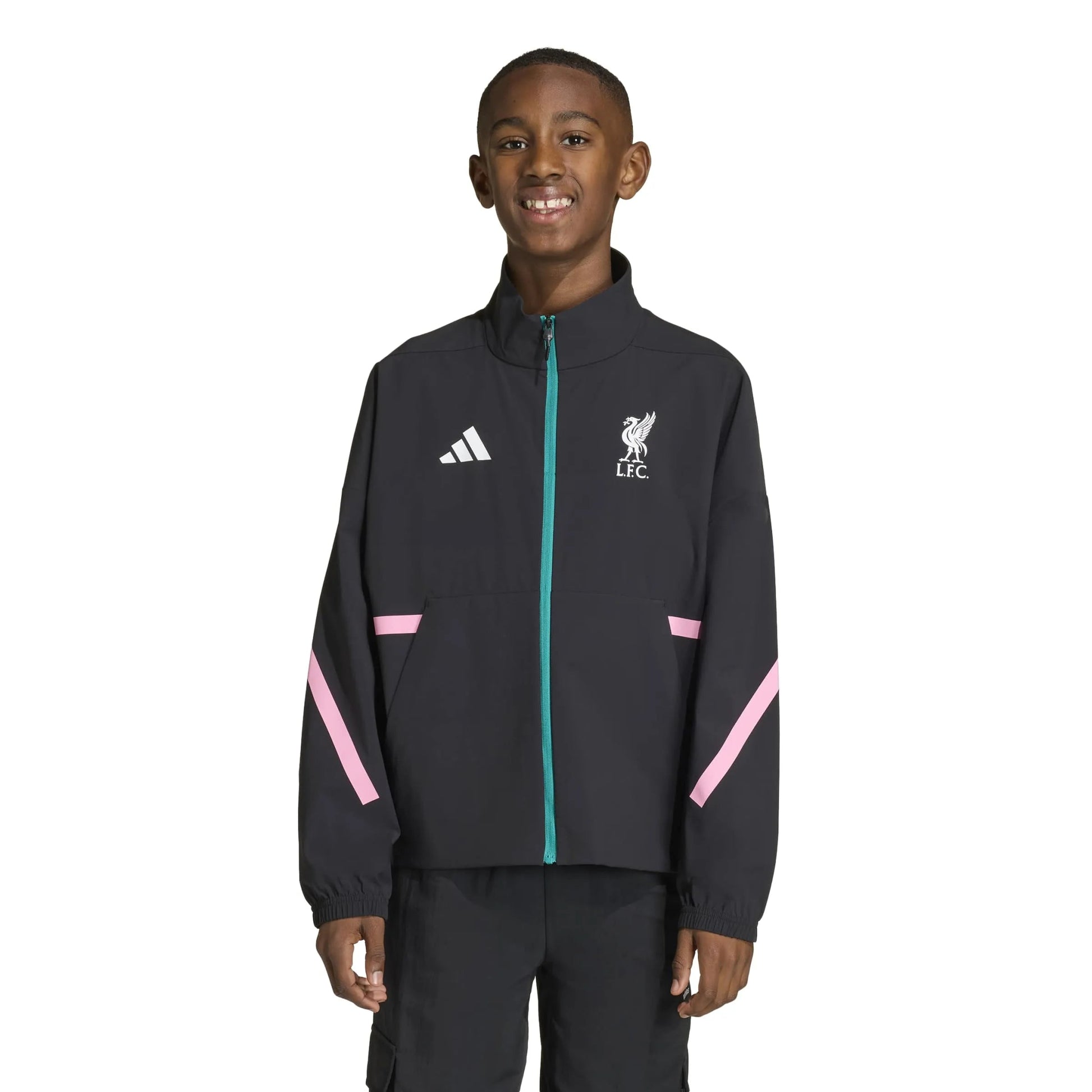 adidas 2025-26 Liverpool Youth Anthem Jacket Black (Model - Front)