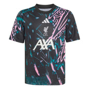 adidas 2025-26 Liverpool Youth Pre-Match Soccer Jersey Black / Eqt Green / Semi Pink Glow (Front)