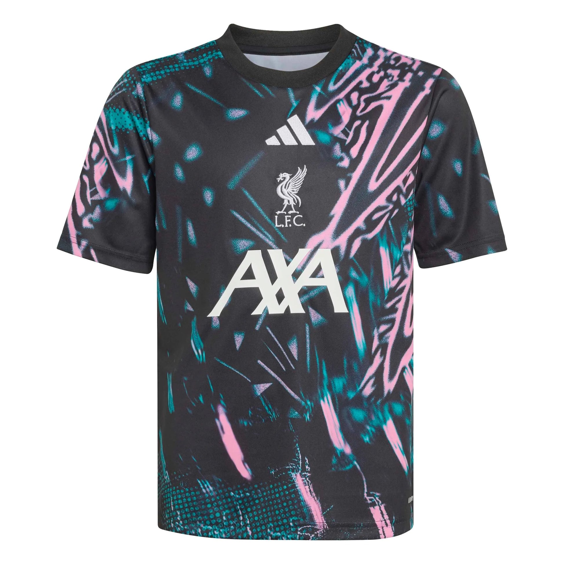 adidas 2025-26 Liverpool Youth Pre-Match Soccer Jersey Black / Eqt Green / Semi Pink Glow (Front)