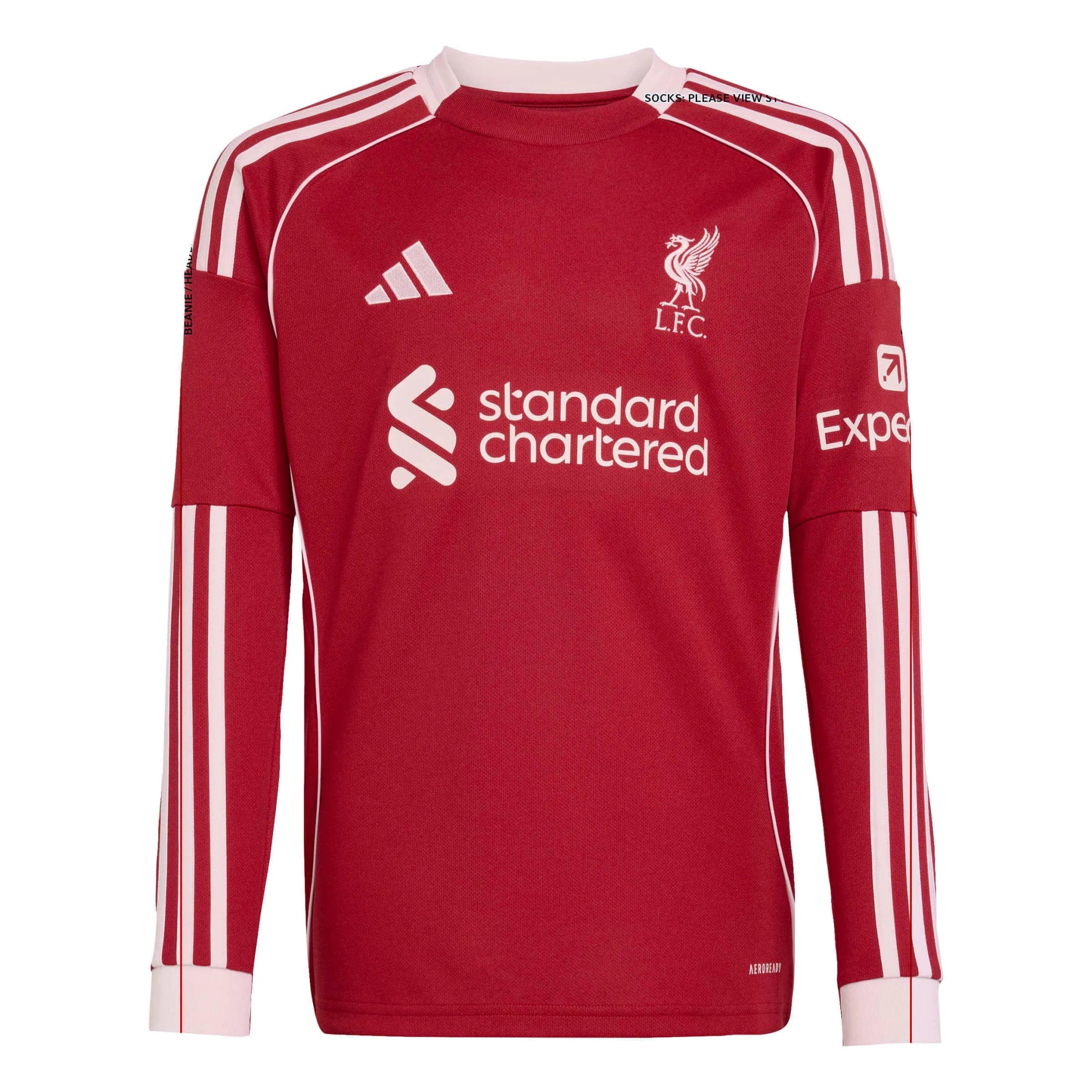 adidas 2025-26 Liverpool Youth Stadium Home Long-Sleeve Soccer Jersey (Front)