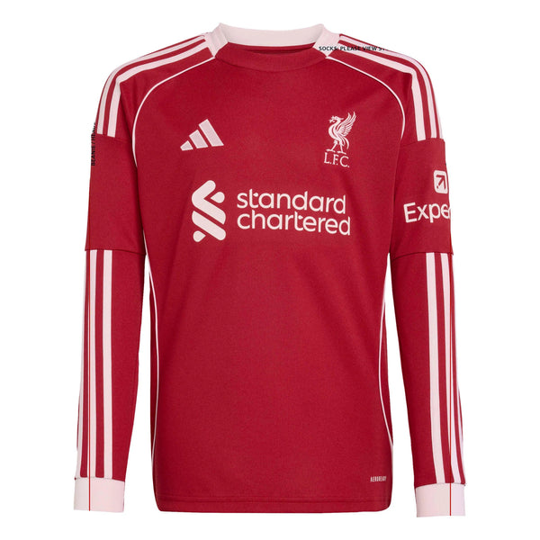Liverpool 2025-26 ホームユニフォーム 長袖 マーキングなし adidas 2025-26 Liverpool Youth Stadium Home Long-Sleeve Soccer