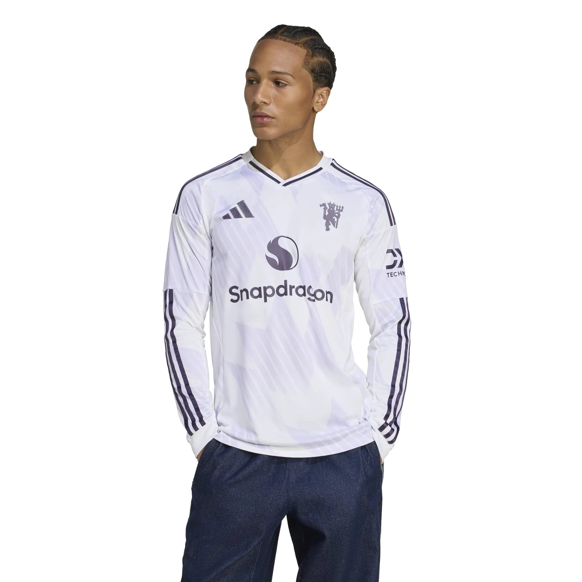 adidas 2025-26 Manchester United Men's Stadium Away Long-Sleeve Soccer Jersey (Model - Front)