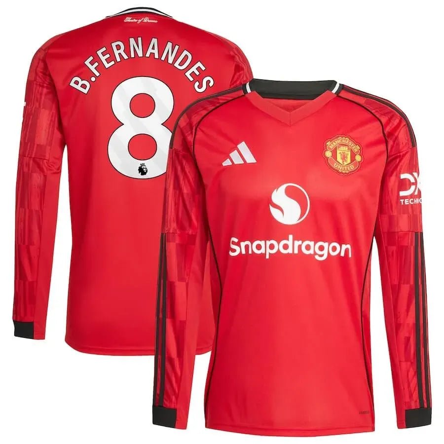 adidas 2025-26 Manchester United Men's Stadium Home Long-Sleeve Soccer Jersey (B. Fernandes)