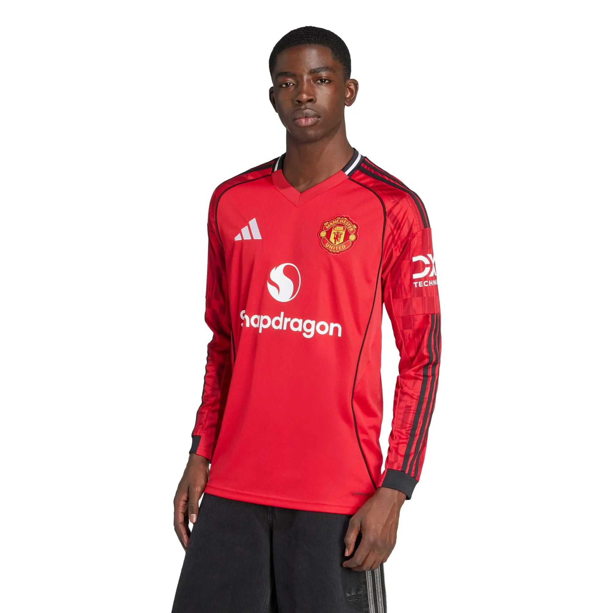 adidas 2025-26 Manchester United Men's Stadium Home Long-Sleeve Soccer Jersey (Model - Front)