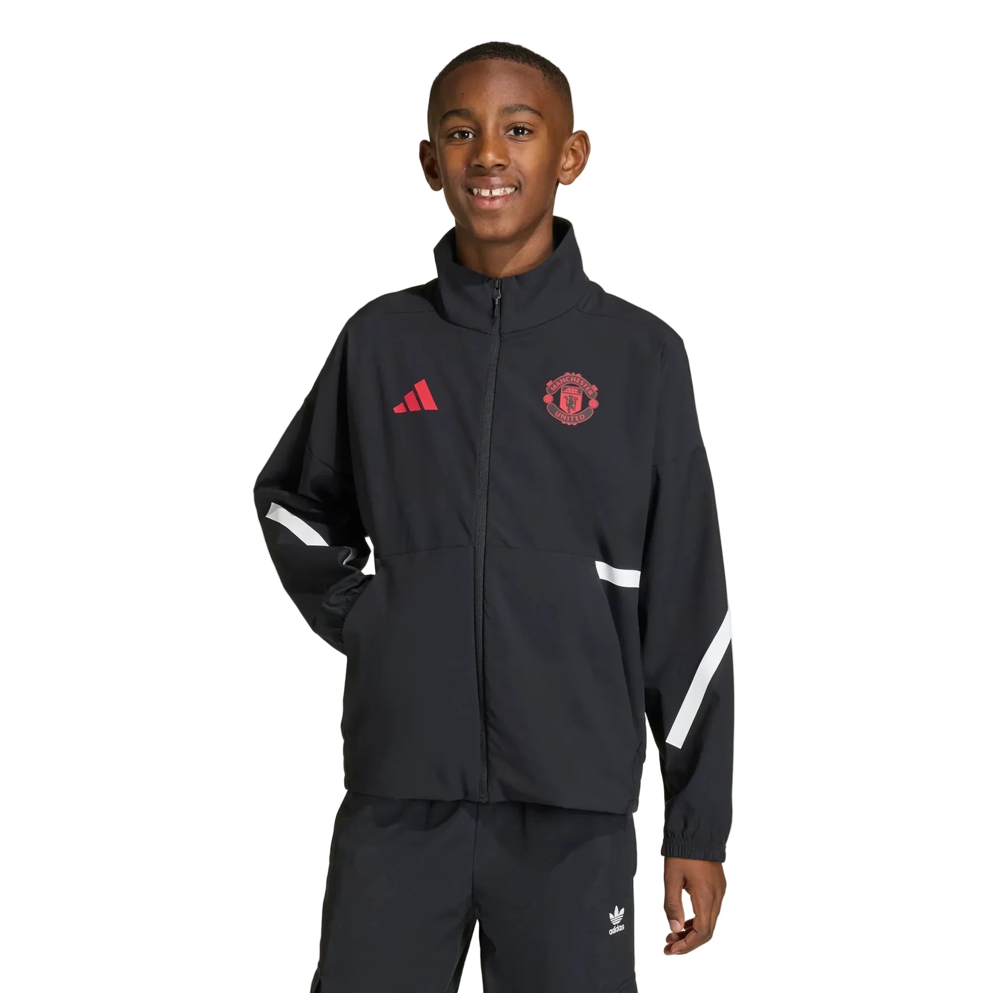 adidas 2025-26 Manchester United Youth Anthem Jacket Black (Model - Front)