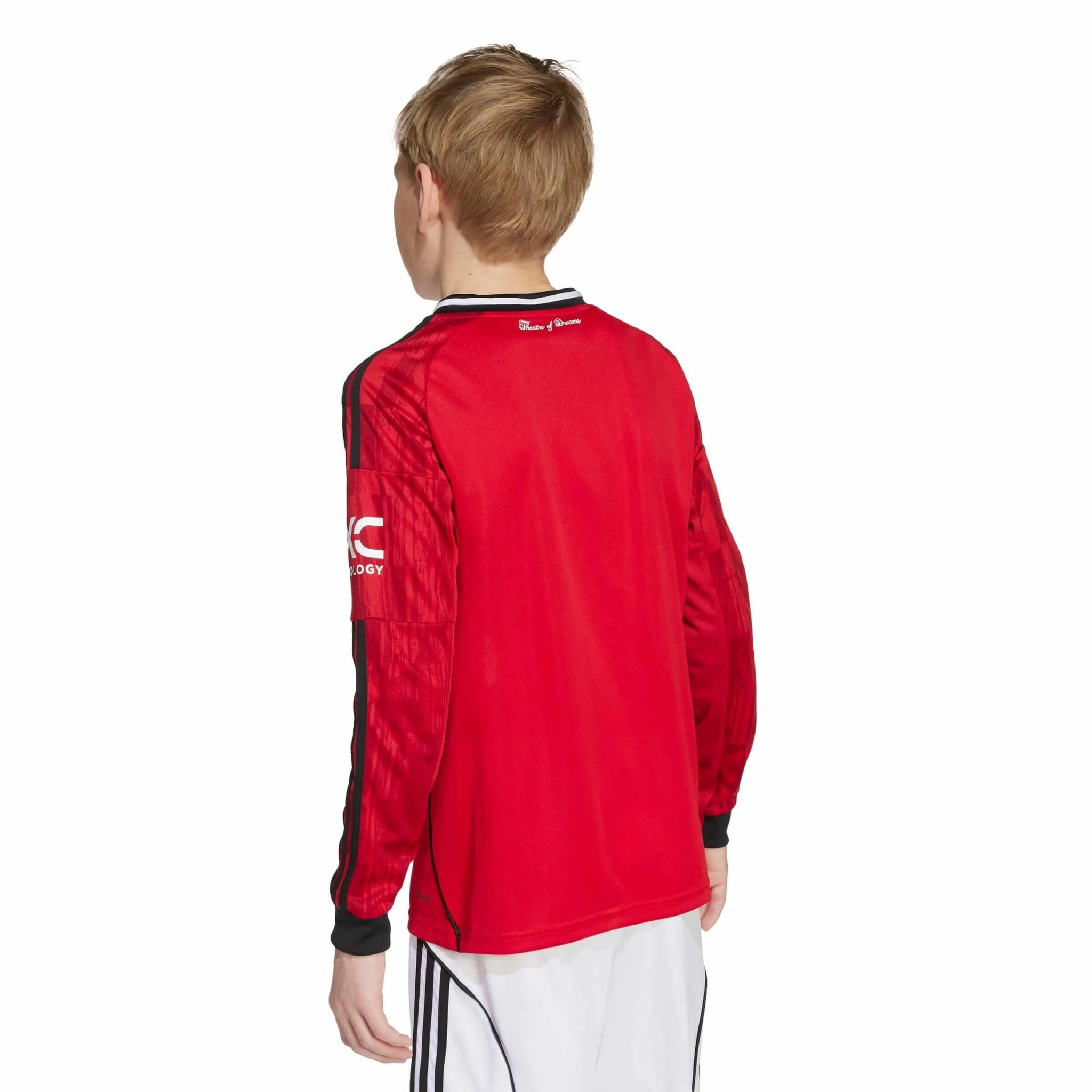 adidas 2025-26 Manchester United Youth Stadium Home Long-Sleeve Soccer Jersey (Model - Back)