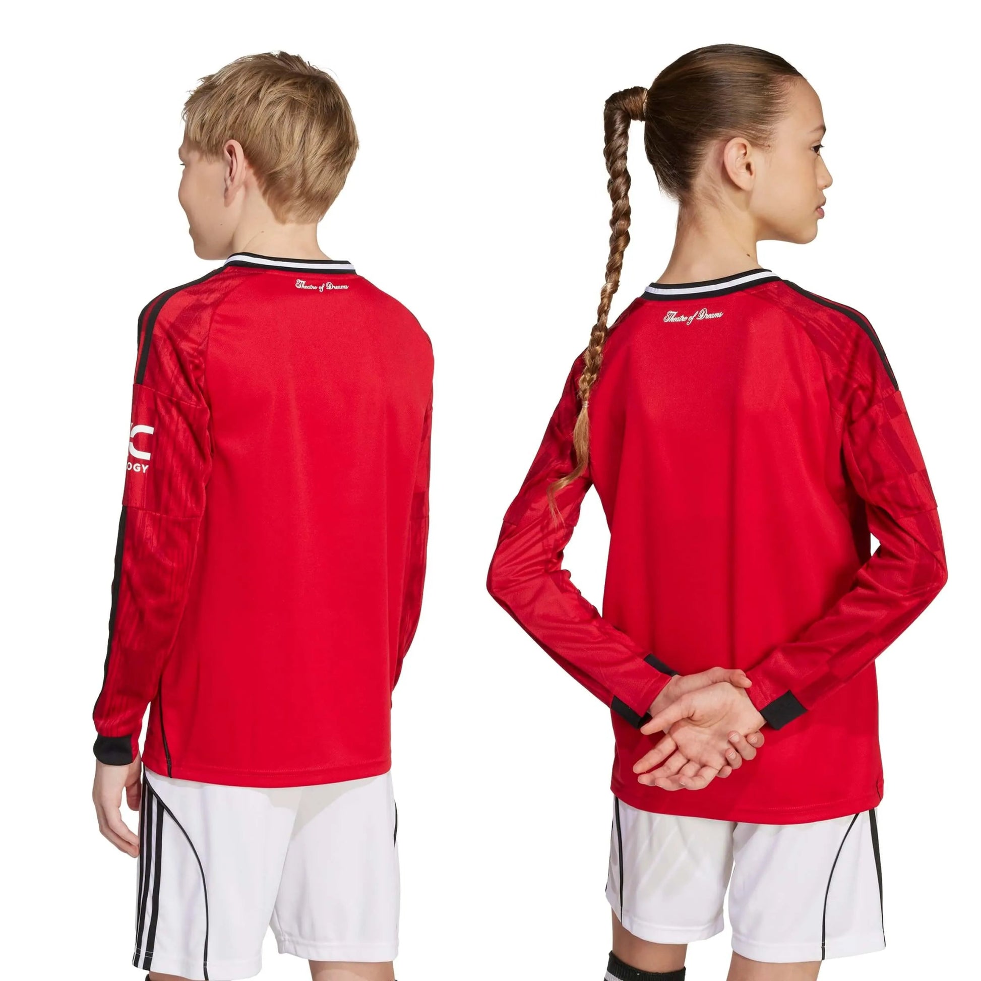 adidas 2025-26 Manchester United Youth Stadium Home Long-Sleeve Soccer Jersey (Models - Back)