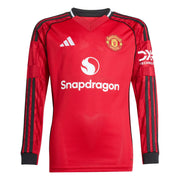 adidas 2025-26 Manchester United Youth Stadium Home Long-Sleeve Soccer Jersey (Front)