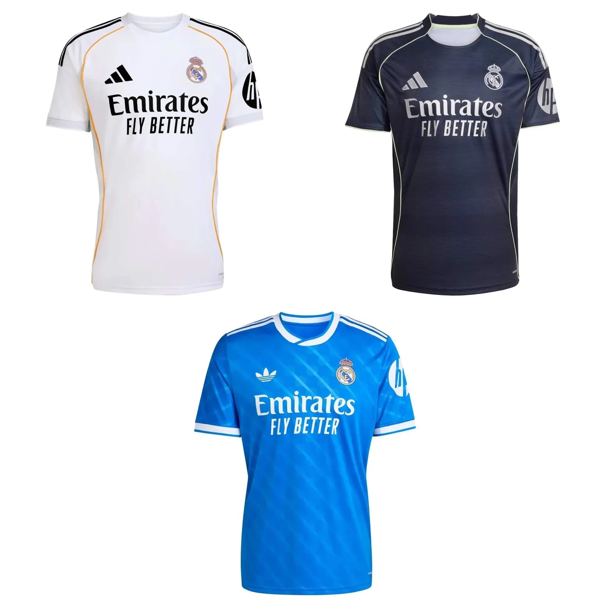 adidas 2025-26 Read Madrid Men's Home/Away/Third Jersey Bundle