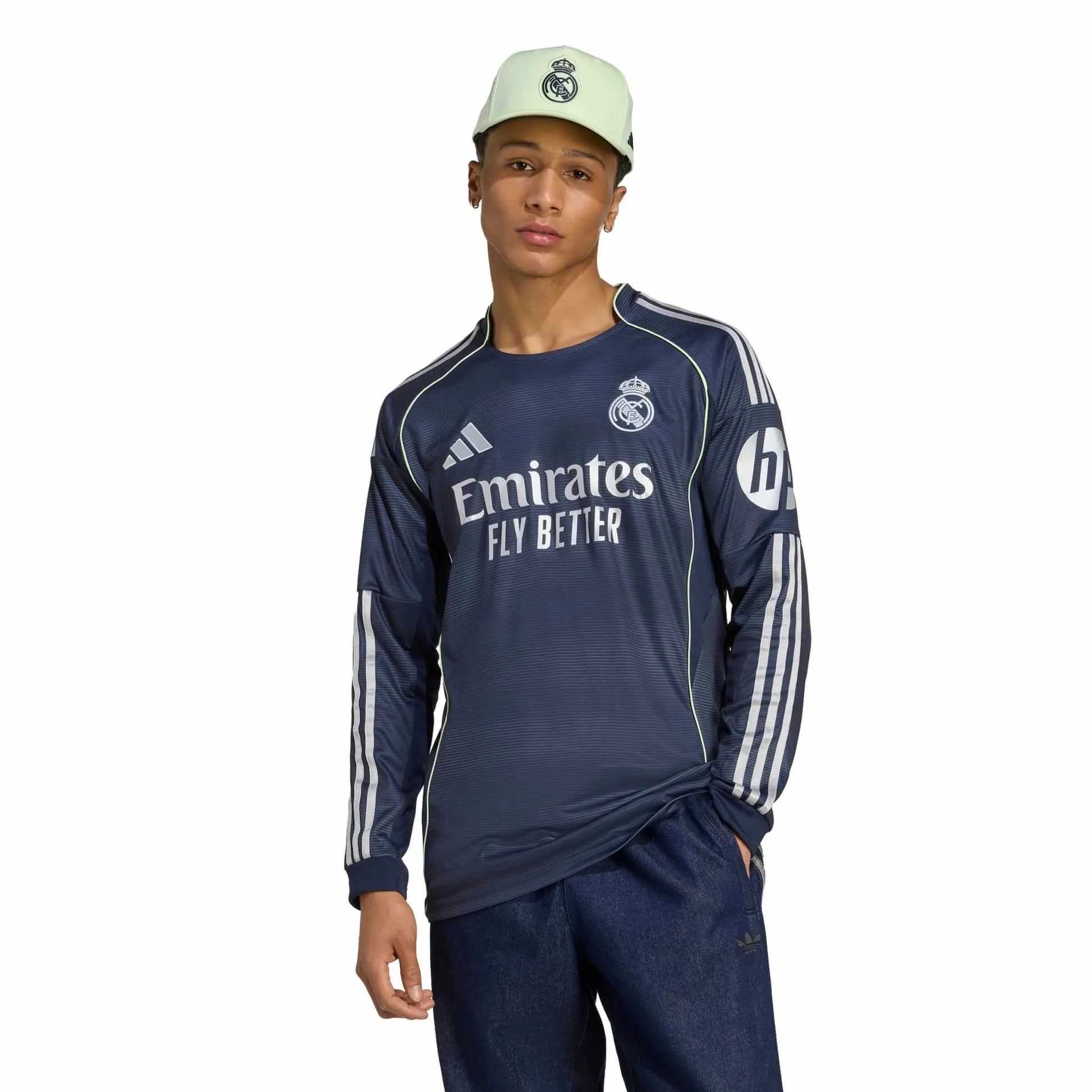 adidas 2025-26 Real Madrid Men's Away Long-Sleeve Soccer Jersey (Model - Front)