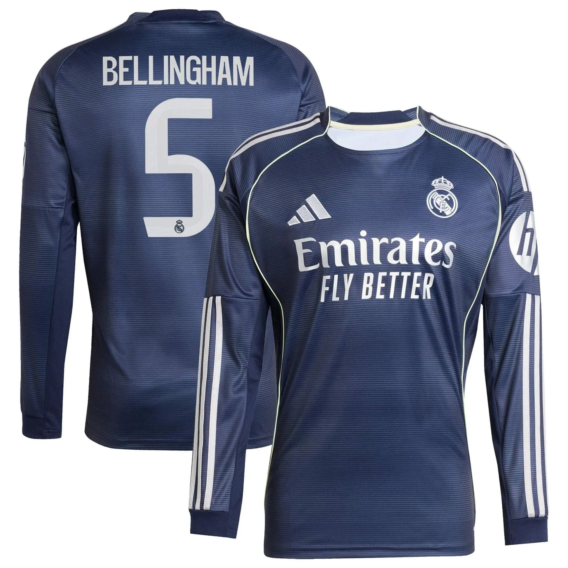 adidas 2025-26 Real Madrid Men's Stadium Away Long-Sleeve Soccer Jersey (Bellingham)