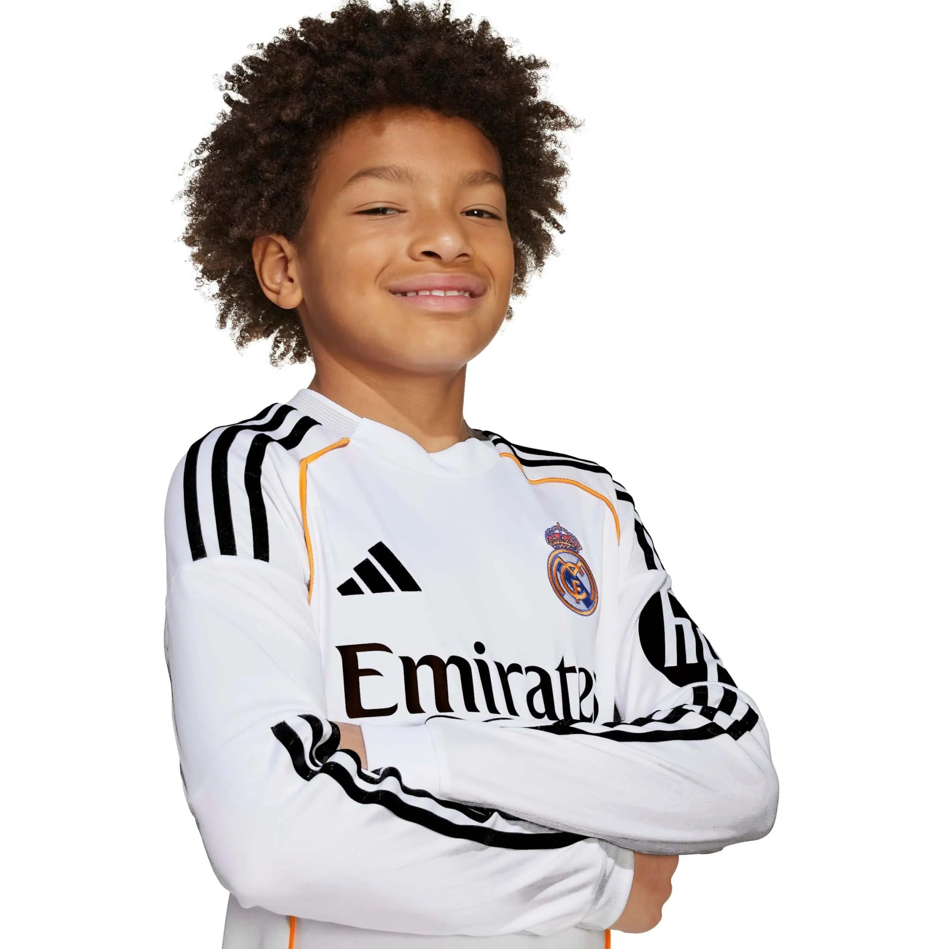 adidas 2025-26 Real Madrid Youth Stadium Home Long-Sleeve Soccer Jersey (Detail 1)