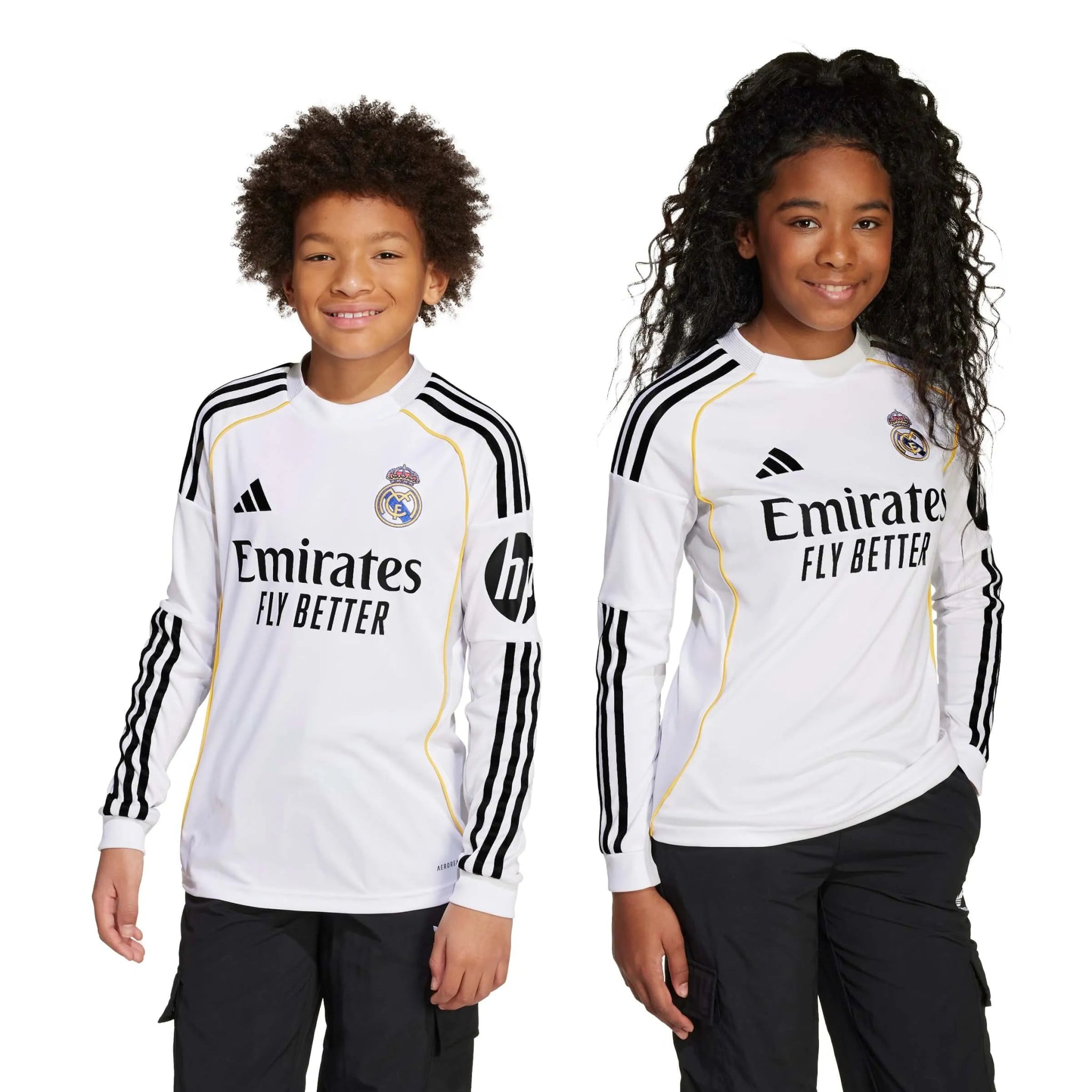 adidas 2025-26 Real Madrid Youth Stadium Home Long-Sleeve Soccer Jersey (Models - Front)