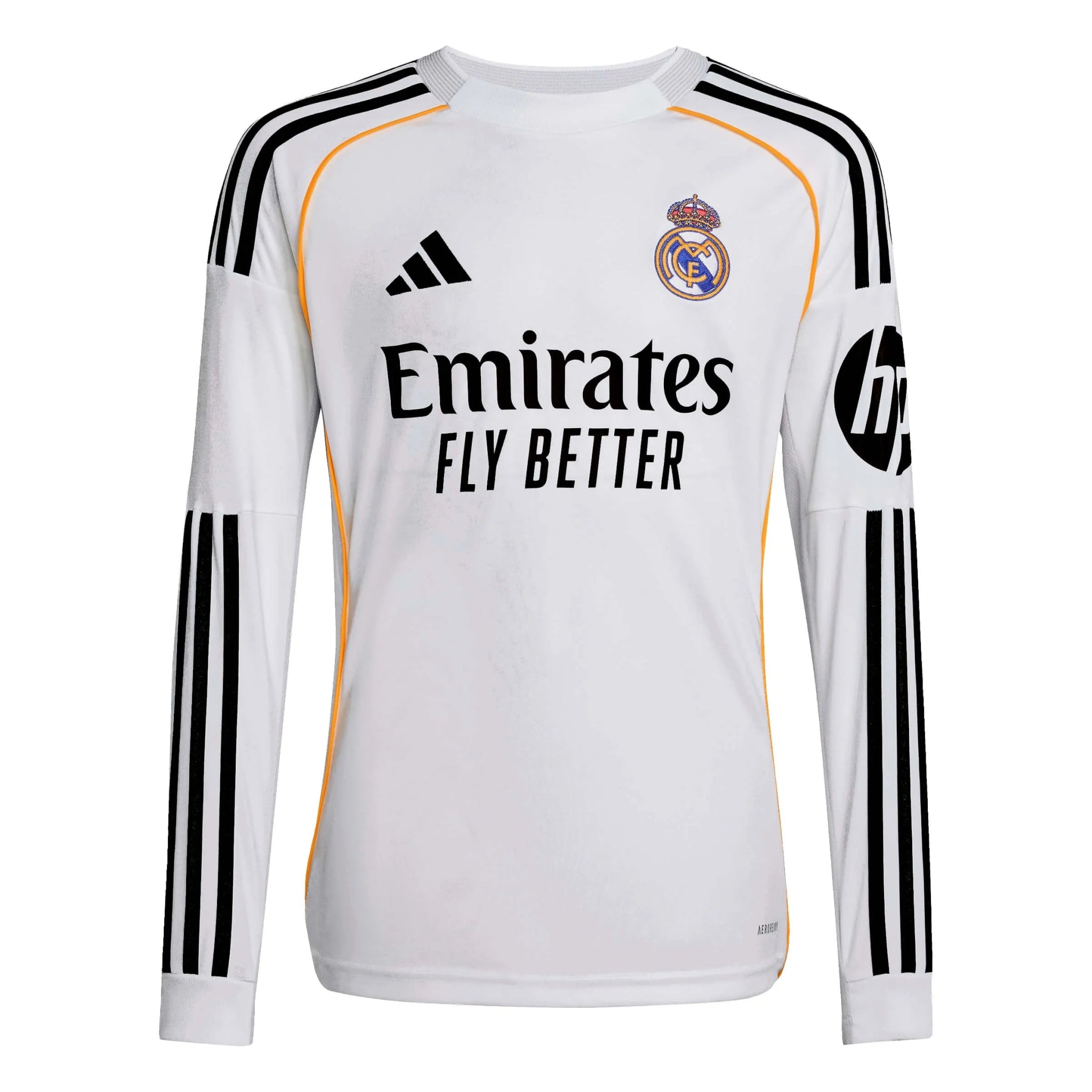 adidas 2025-26 Real Madrid Youth Stadium Home Long-Sleeve Soccer Jersey (Front)