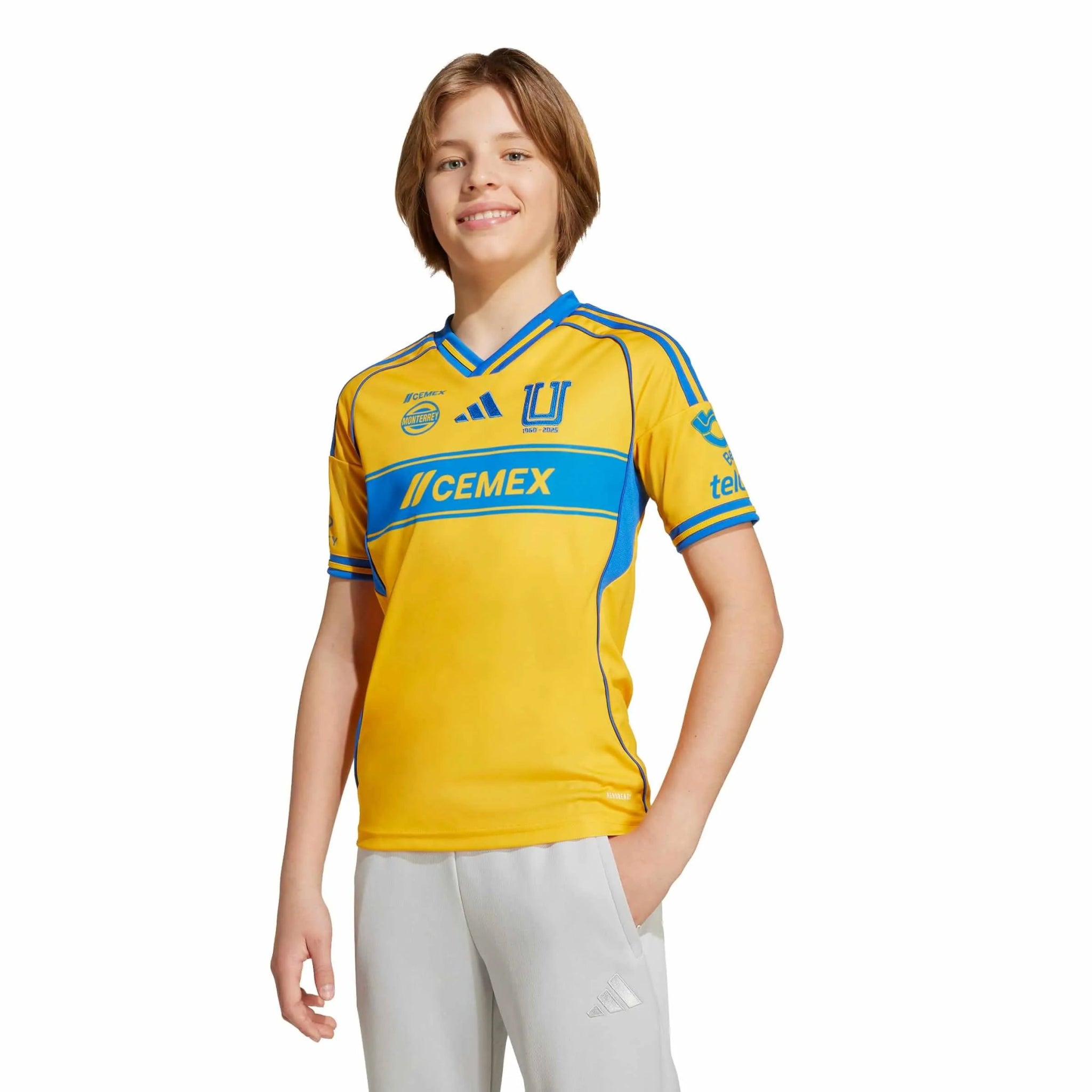 adidas 2025-26 Tigres Youth Stadium Home Soccer Jersey (Model - Front)
