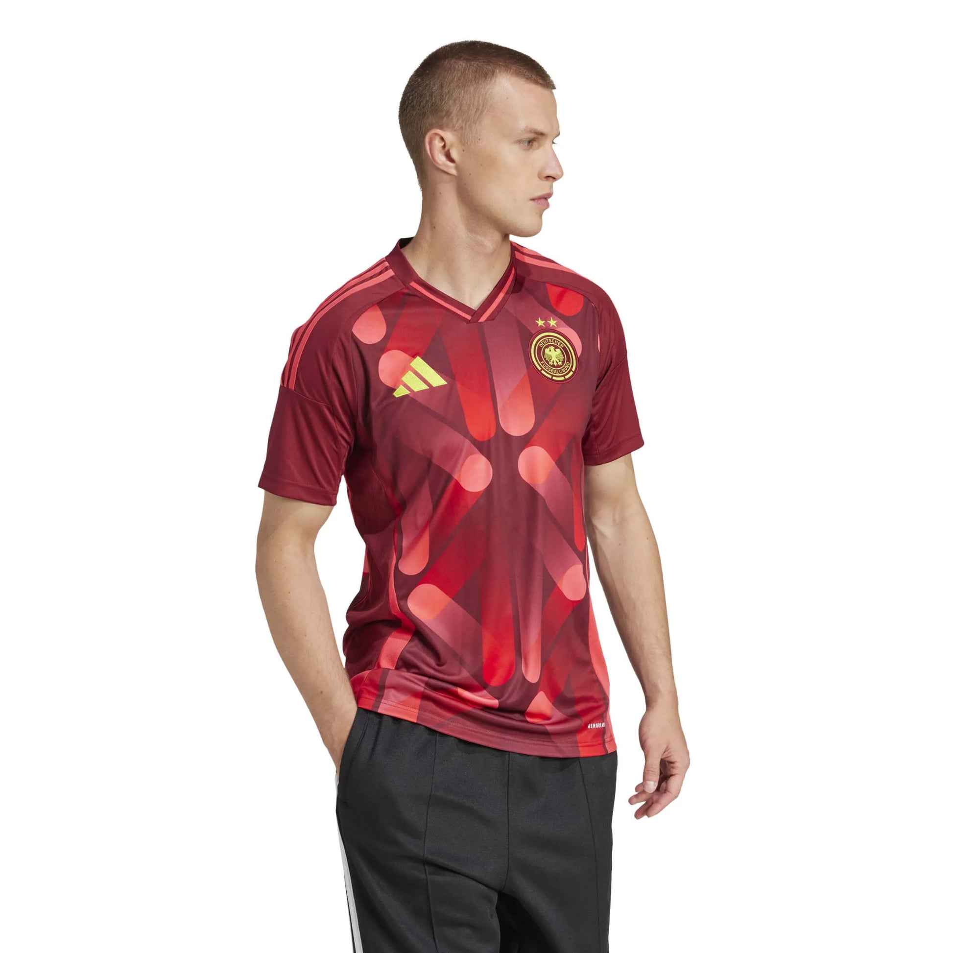 adidas 2025 Germany Women's (Men's Cut) Stadium Away Soccer Jersey (Model - Side)