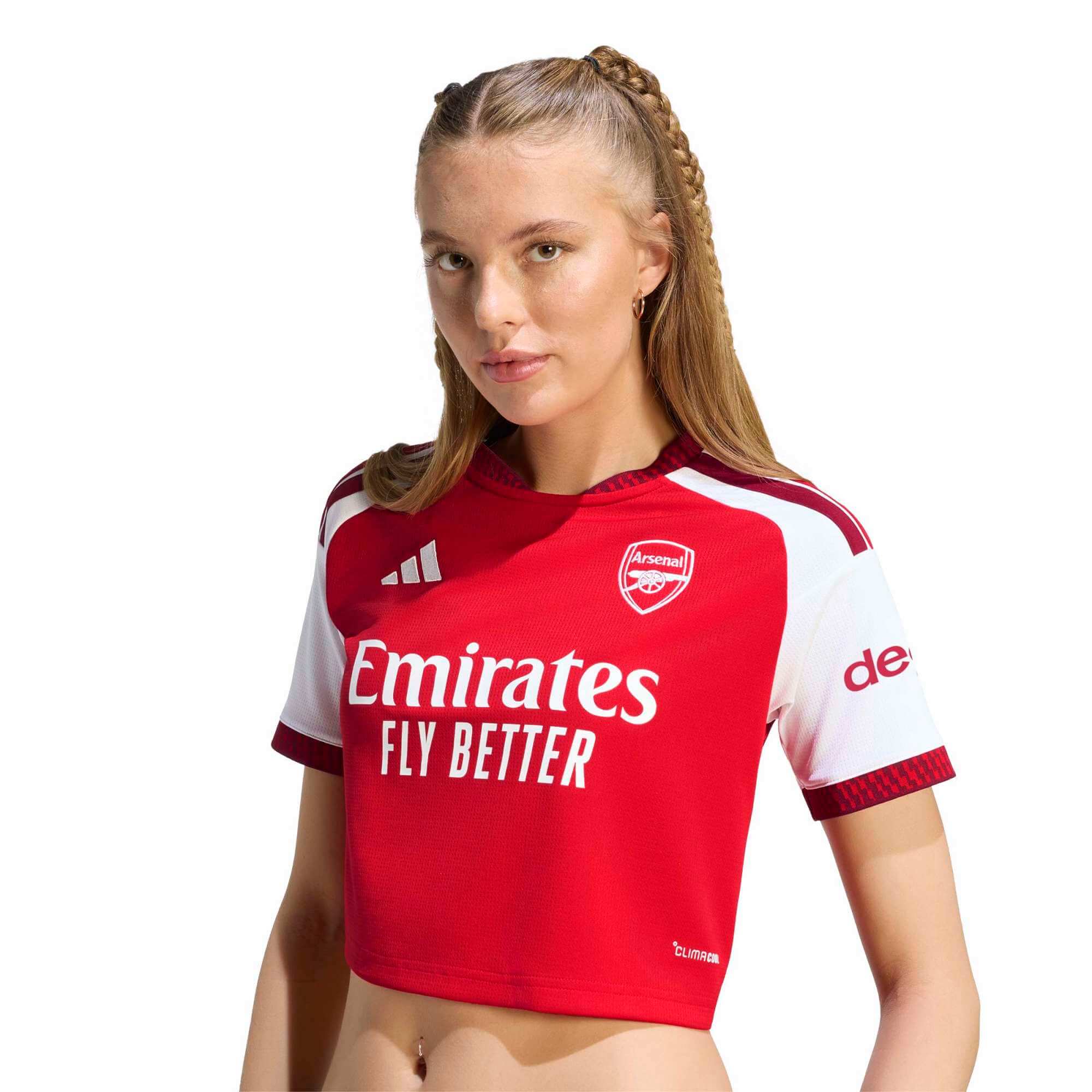 adidas 2026-27 Arsenal Women's Stadium Home Cropped Soccer Jersey (Detail 1)