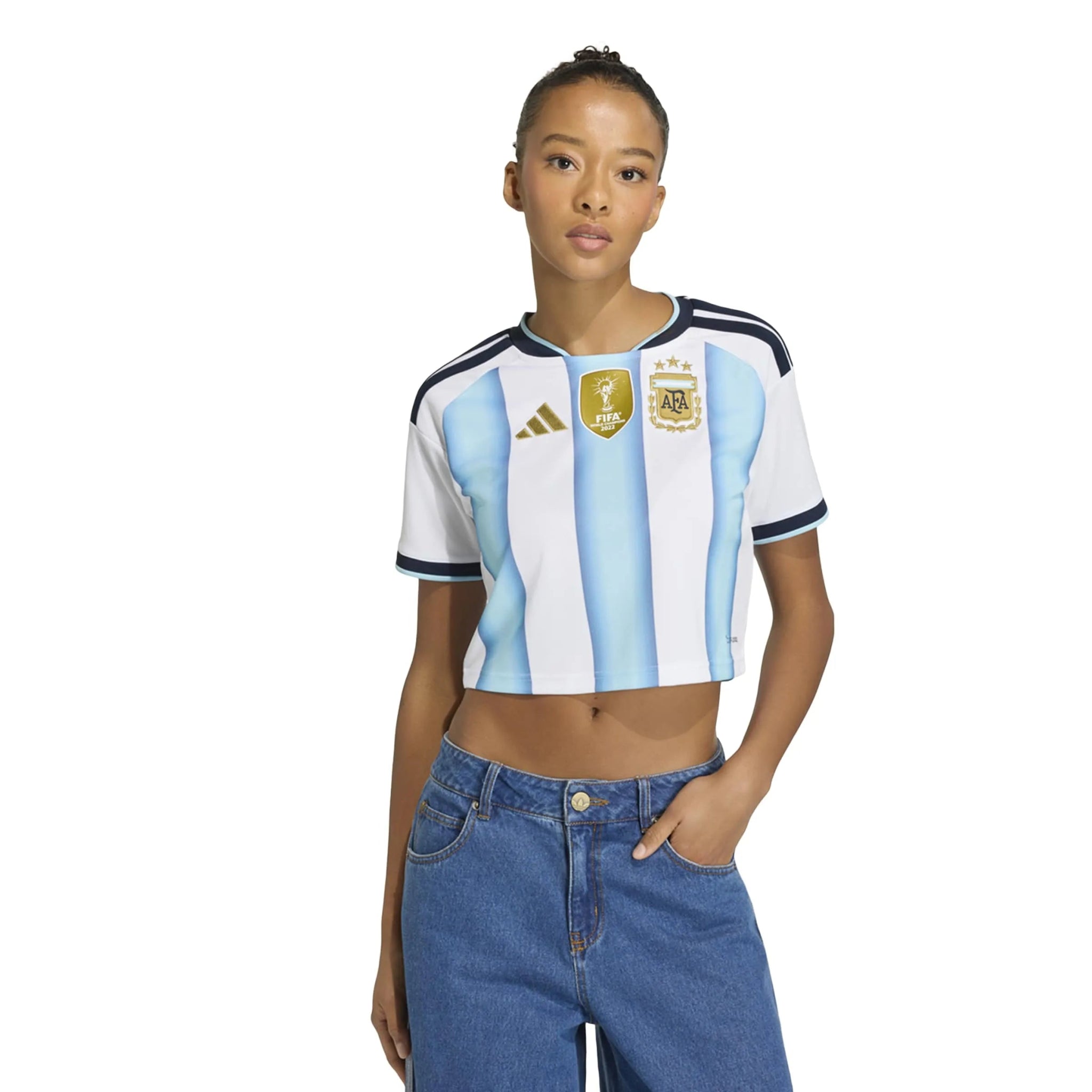adidas 2026 Argentina Women's Stadium Home Cropped Soccer Jersey (Model - Front)