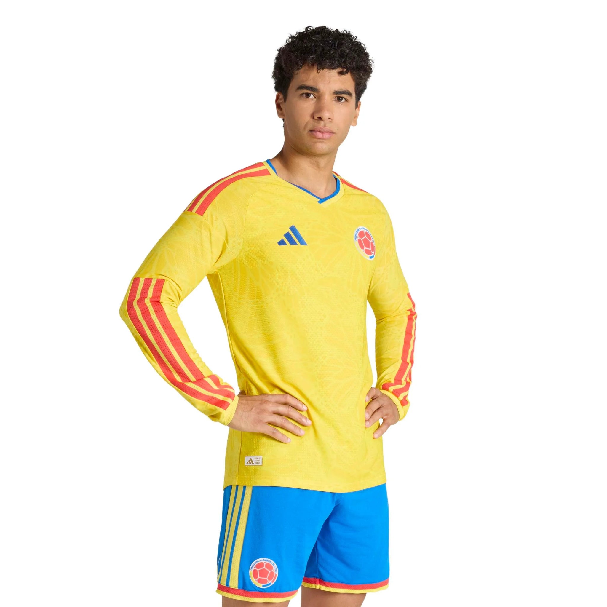 adidas 2026 Colombia Men's Authentic Home Long-Sleeve Soccer Jersey (Model - Front)