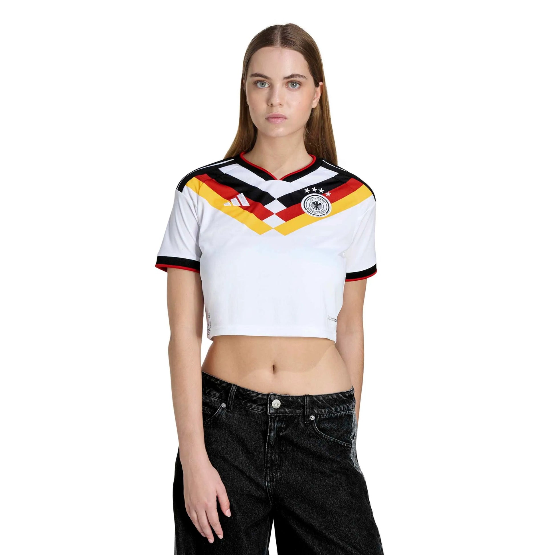 adidas 2026 Germany Women's Stadium Home Cropped Soccer Jersey (Model - Front)