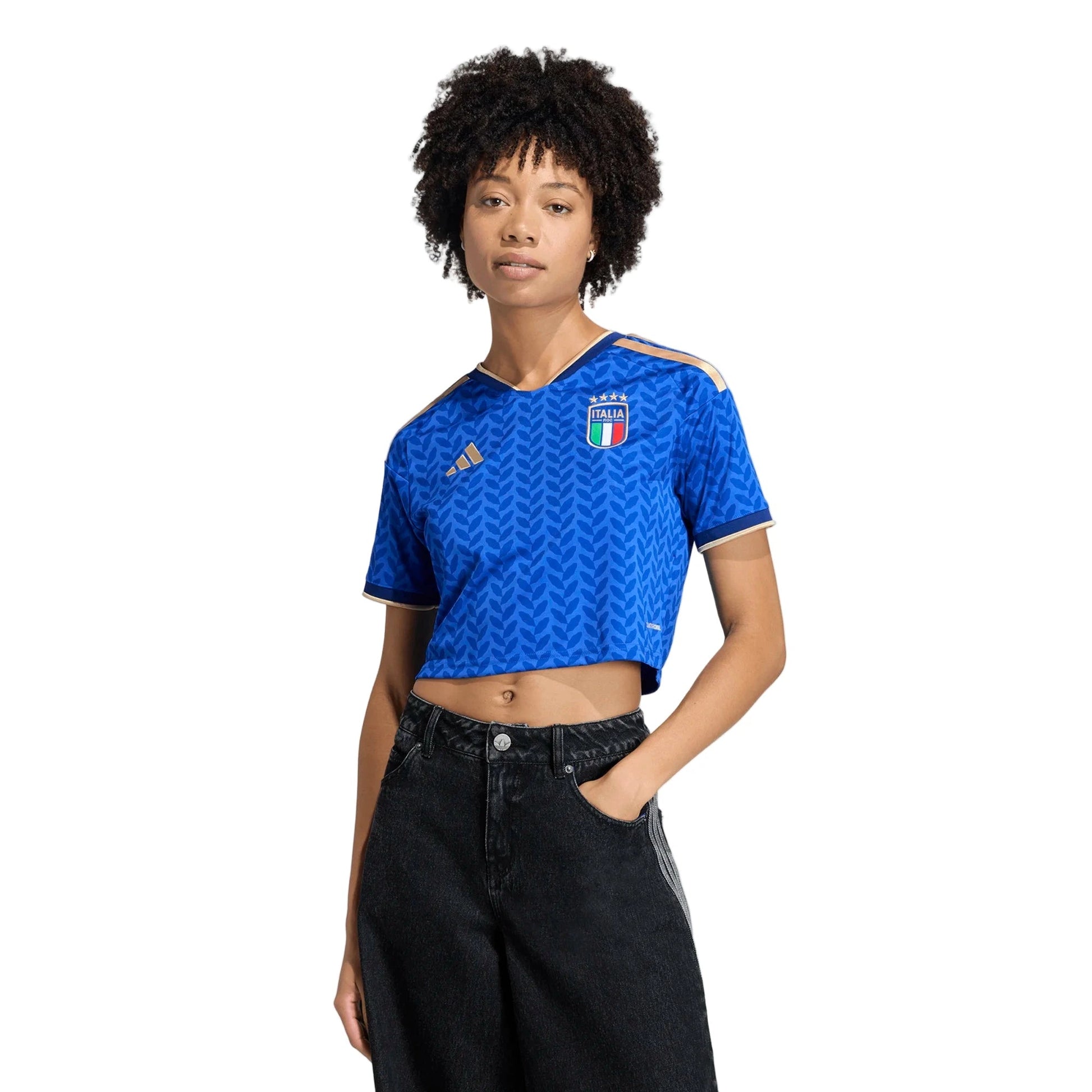 adidas 2026 Italy Women's Stadium Home Cropped Soccer Jersey (Model - Front)