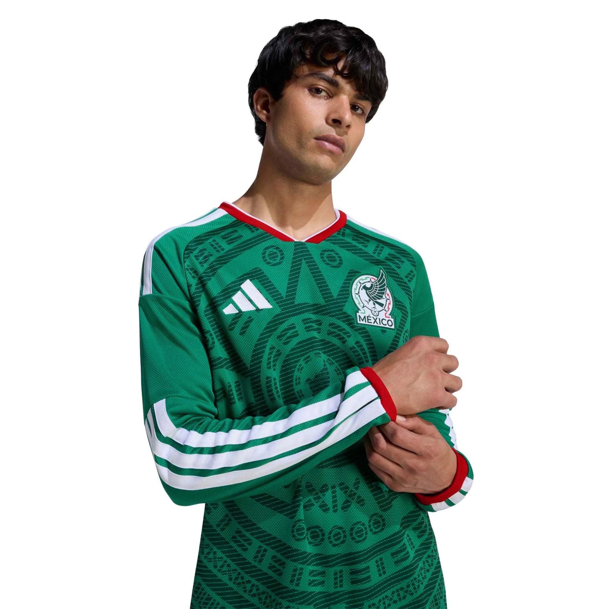 adidas 2026 Mexico Men's Stadium Home Long-Sleeve Soccer Jersey (Detail 1)