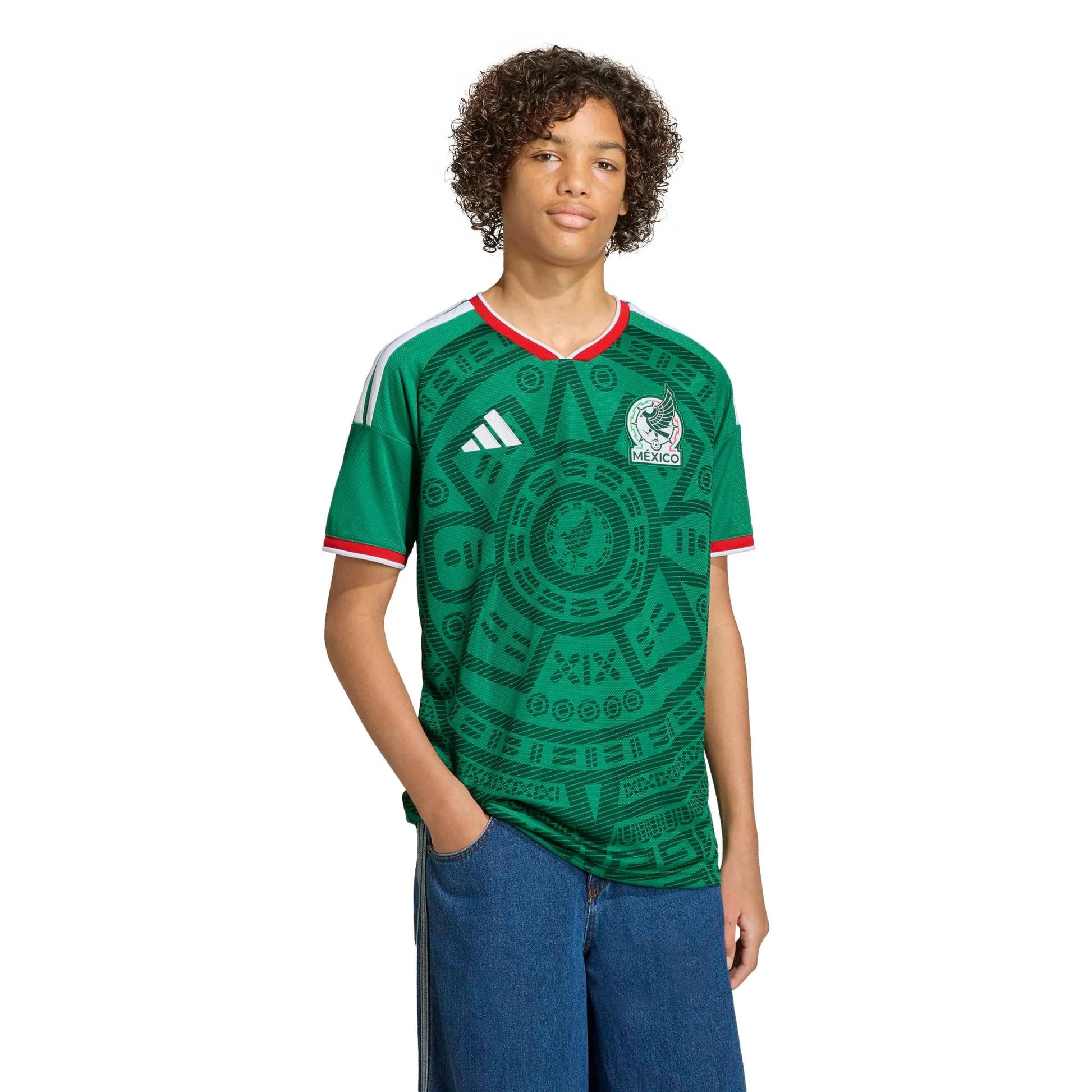 adidas 2026 Mexico Youth Stadium Home Soccer Jersey (Model - Front)