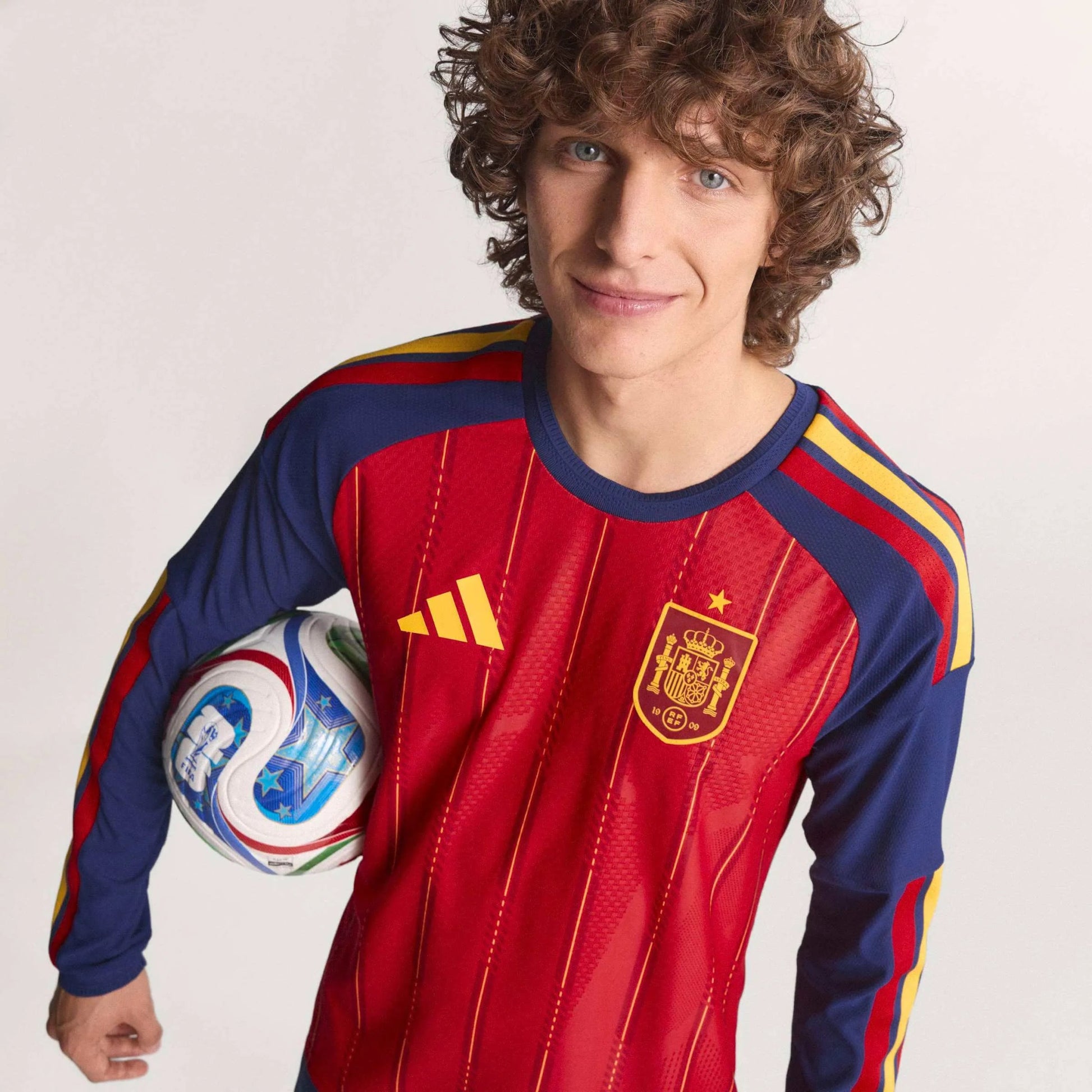 adidas 2026 Spain Men's Authentic Home Long-Sleeve Soccer Jersey (Detail 3)
