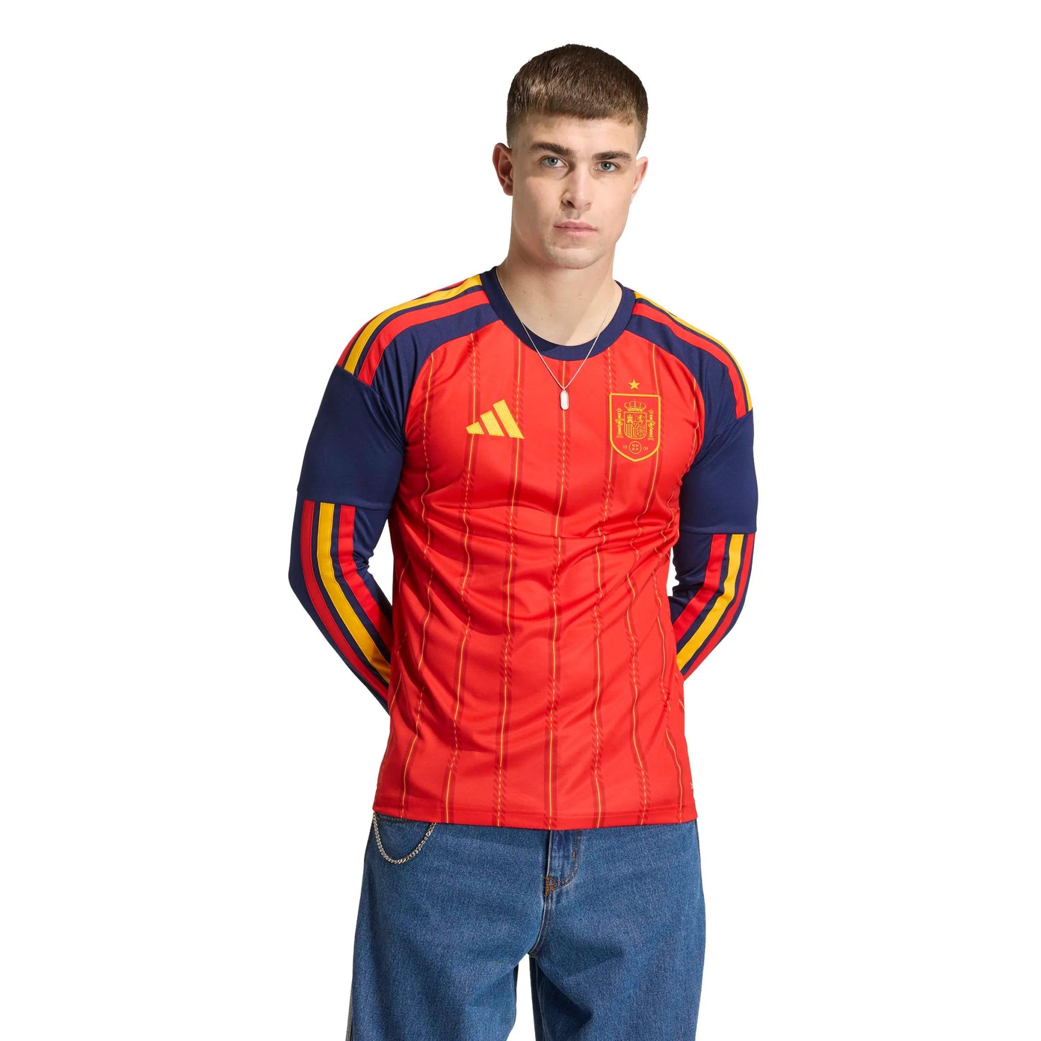 adidas 2026 Spain Men's Stadium Home Long-Sleeve Soccer Jersey (Model - Front)