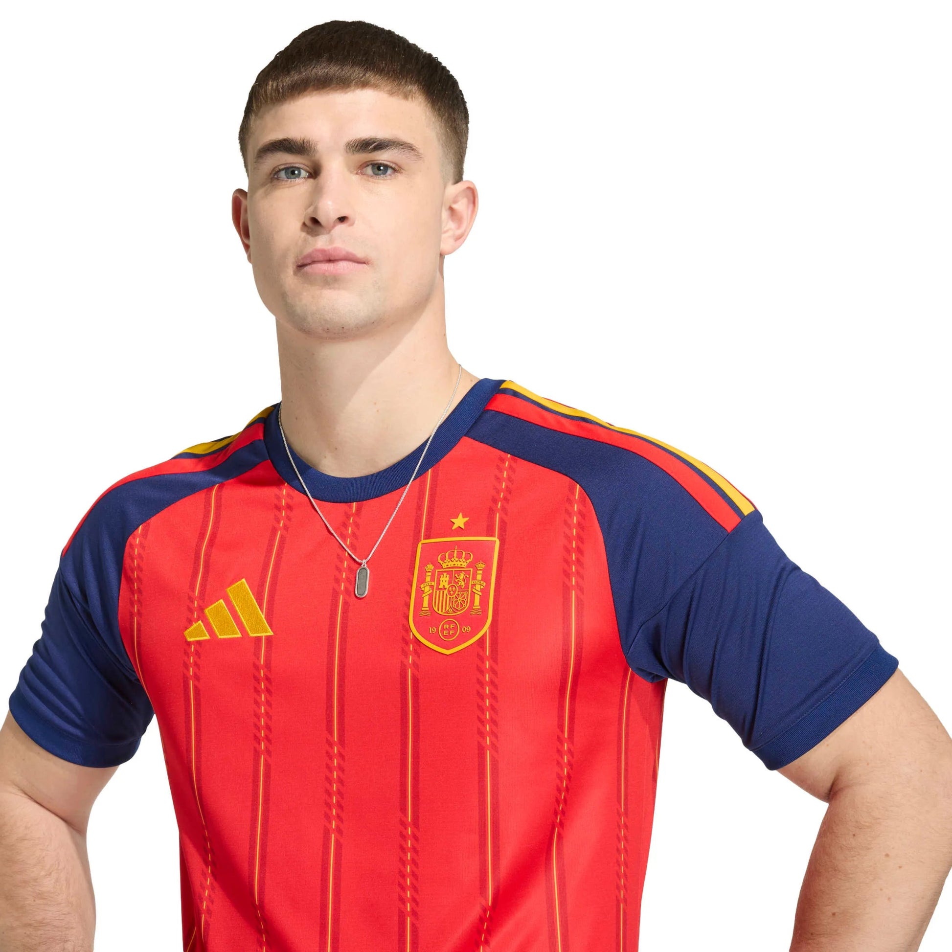 adidas 2026 Spain Men's Stadium Home Soccer Jersey (Detail 1)