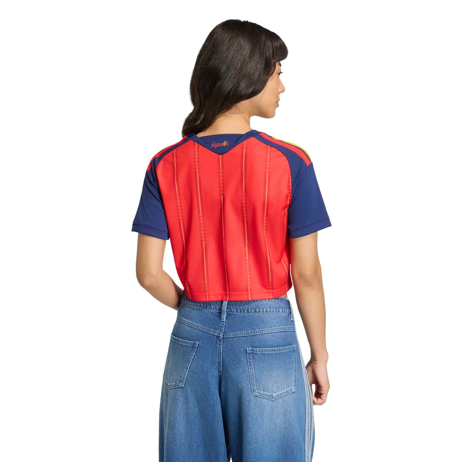 adidas 2026 Spain Women's Stadium Home Cropped Soccer Jersey (Model - Back)